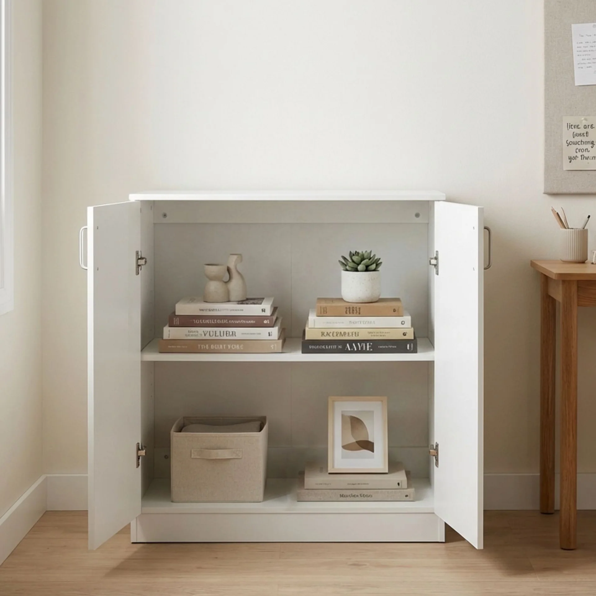 Nordic 2 Door Storage Cupboard - White - Image 2