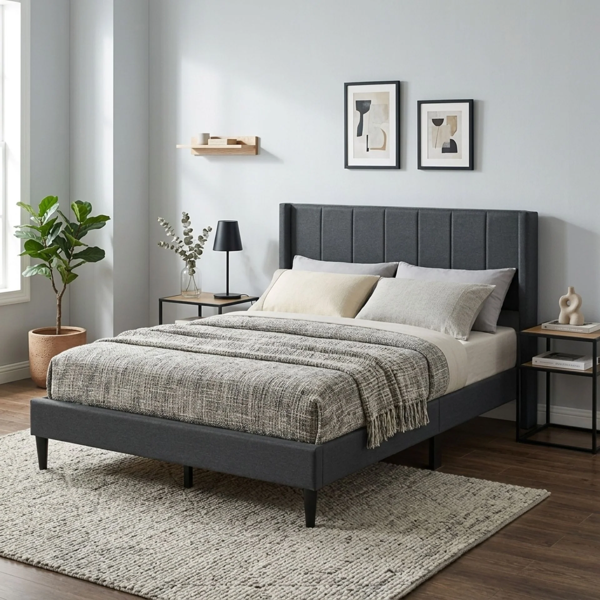 Linden Double Bed Frame - Dark Grey