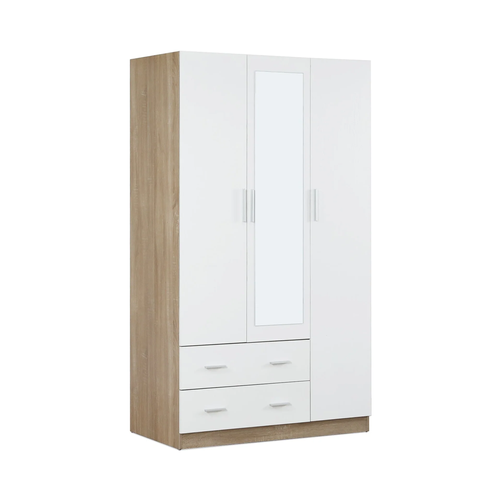 Bram 3 Door Wardrobe Cabinet with Mirror - Oak + White - Image 7