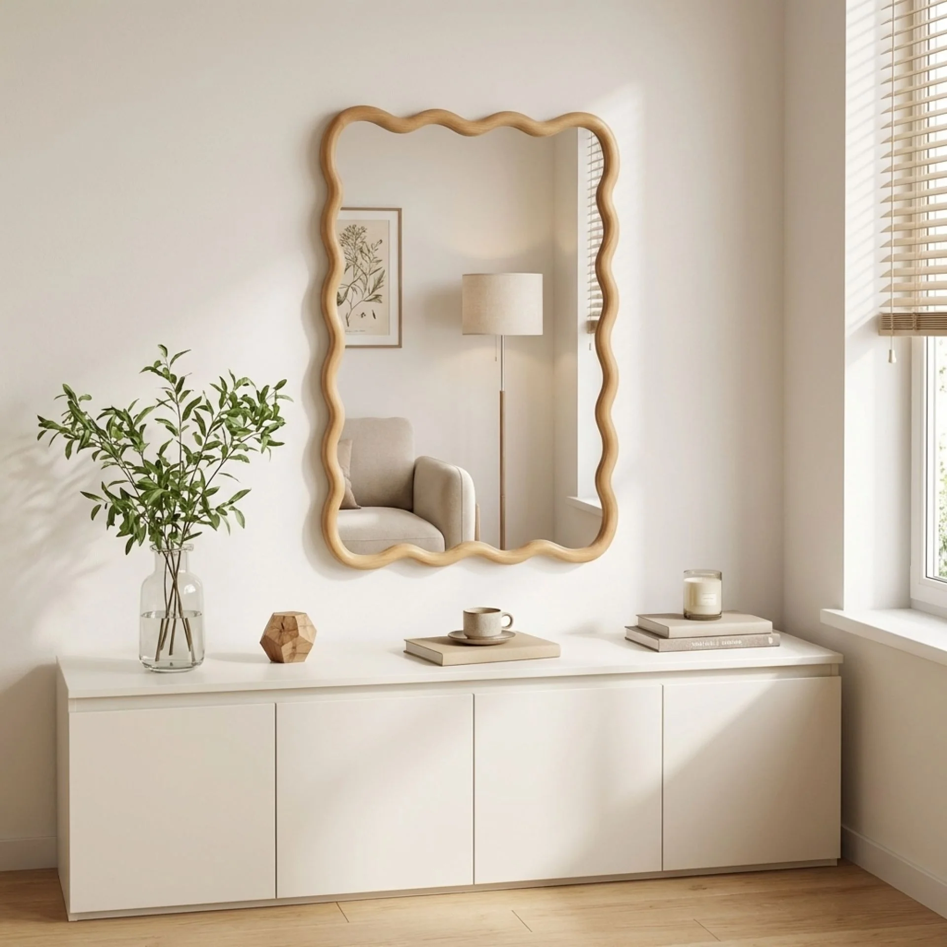Ripple Wavy Wooden Wall Mirror 91CM - Warm Walnut