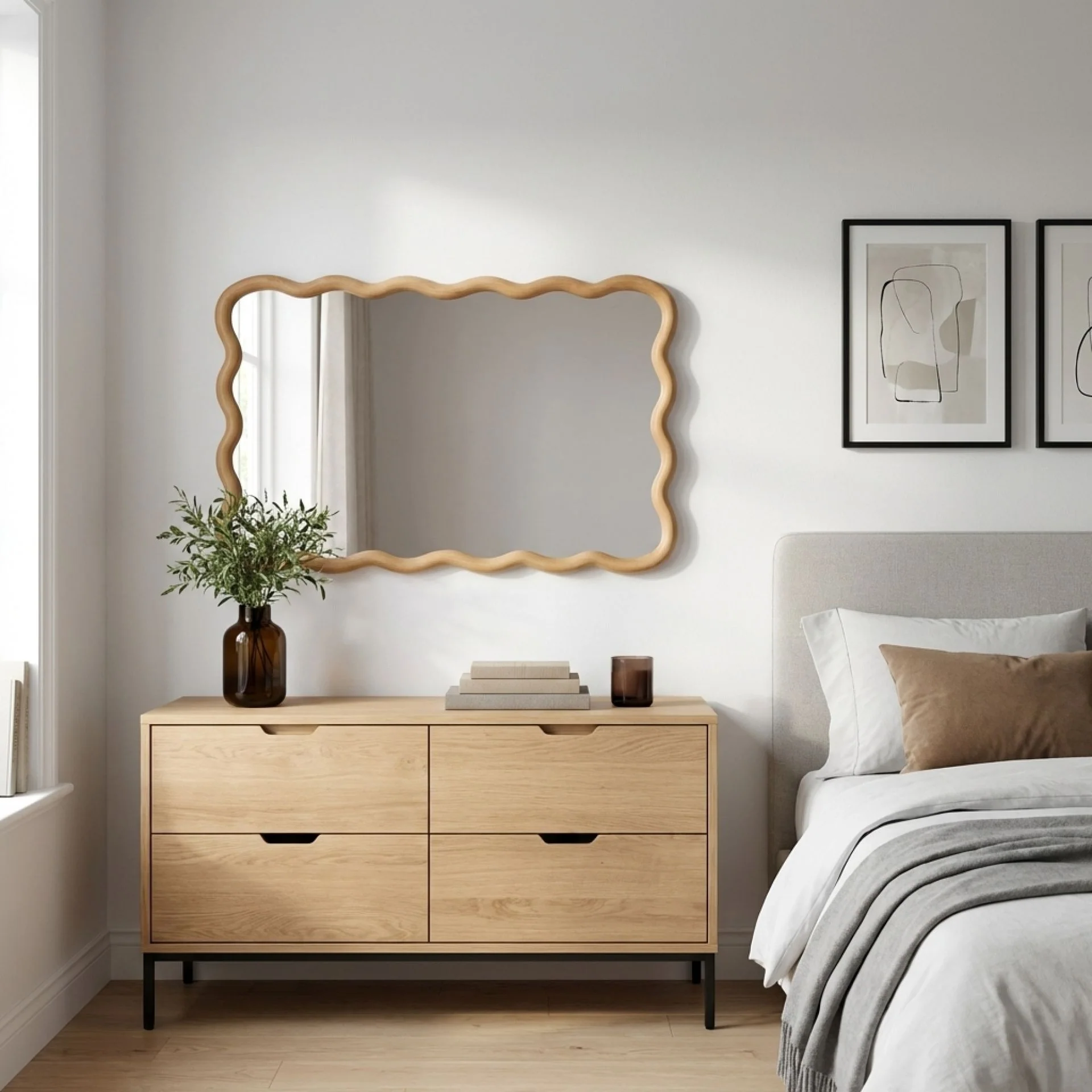Ripple Wavy Wooden Wall Mirror 91CM - Warm Walnut - Image 10