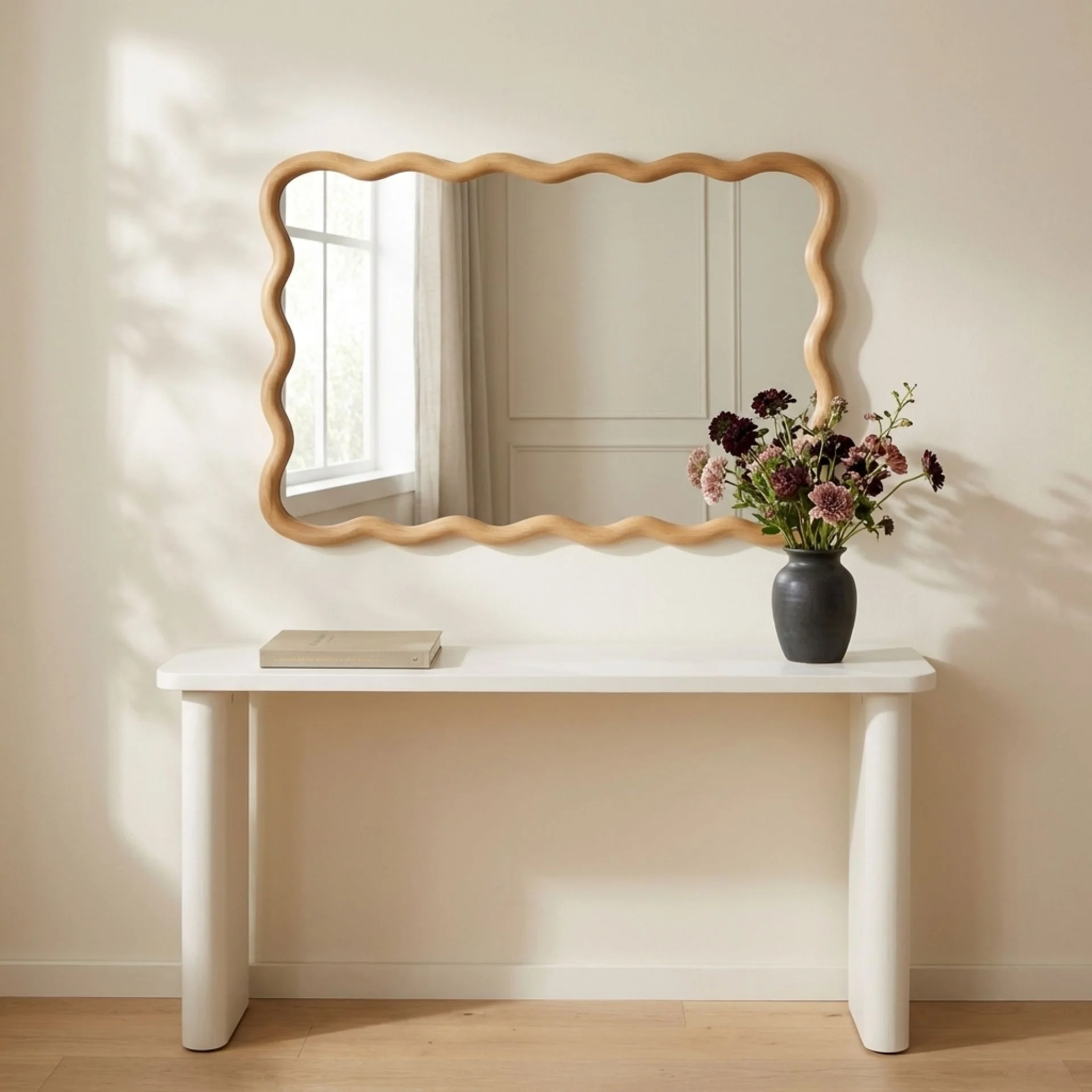 Ripple Wavy Wooden Wall Mirror 91CM - Warm Walnut - Image 14