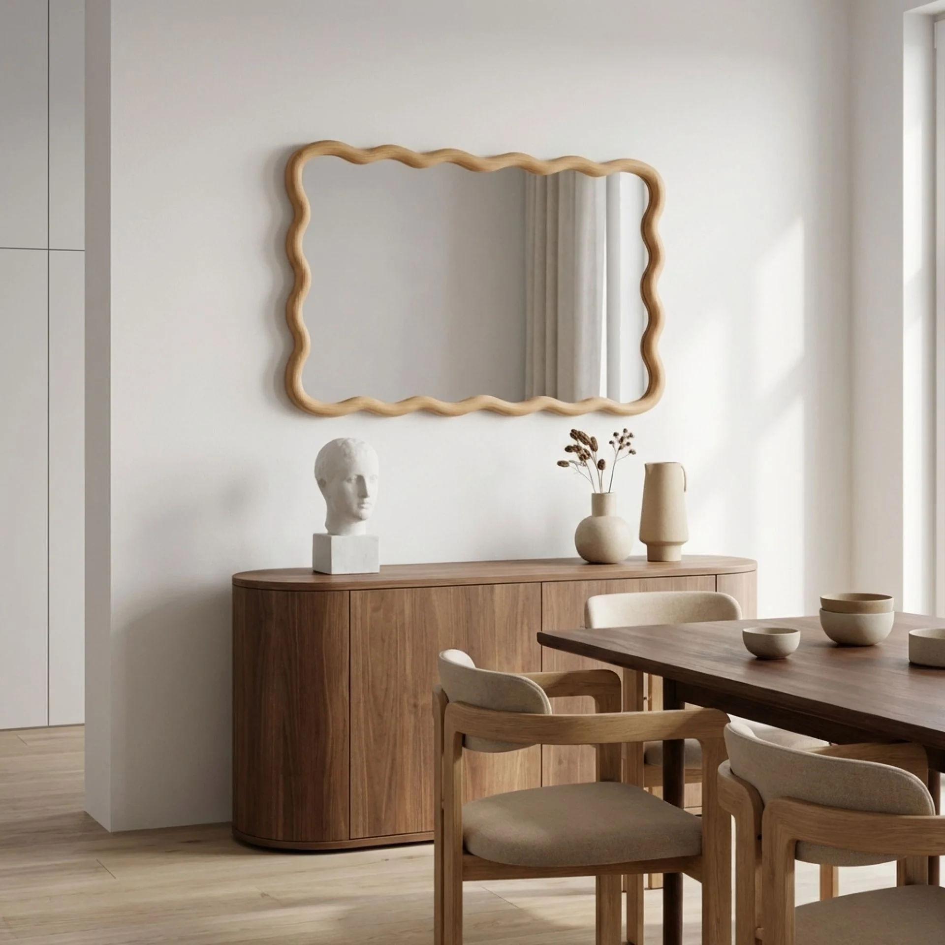 Ripple Wavy Wooden Wall Mirror 91CM - Warm Walnut - Image 8