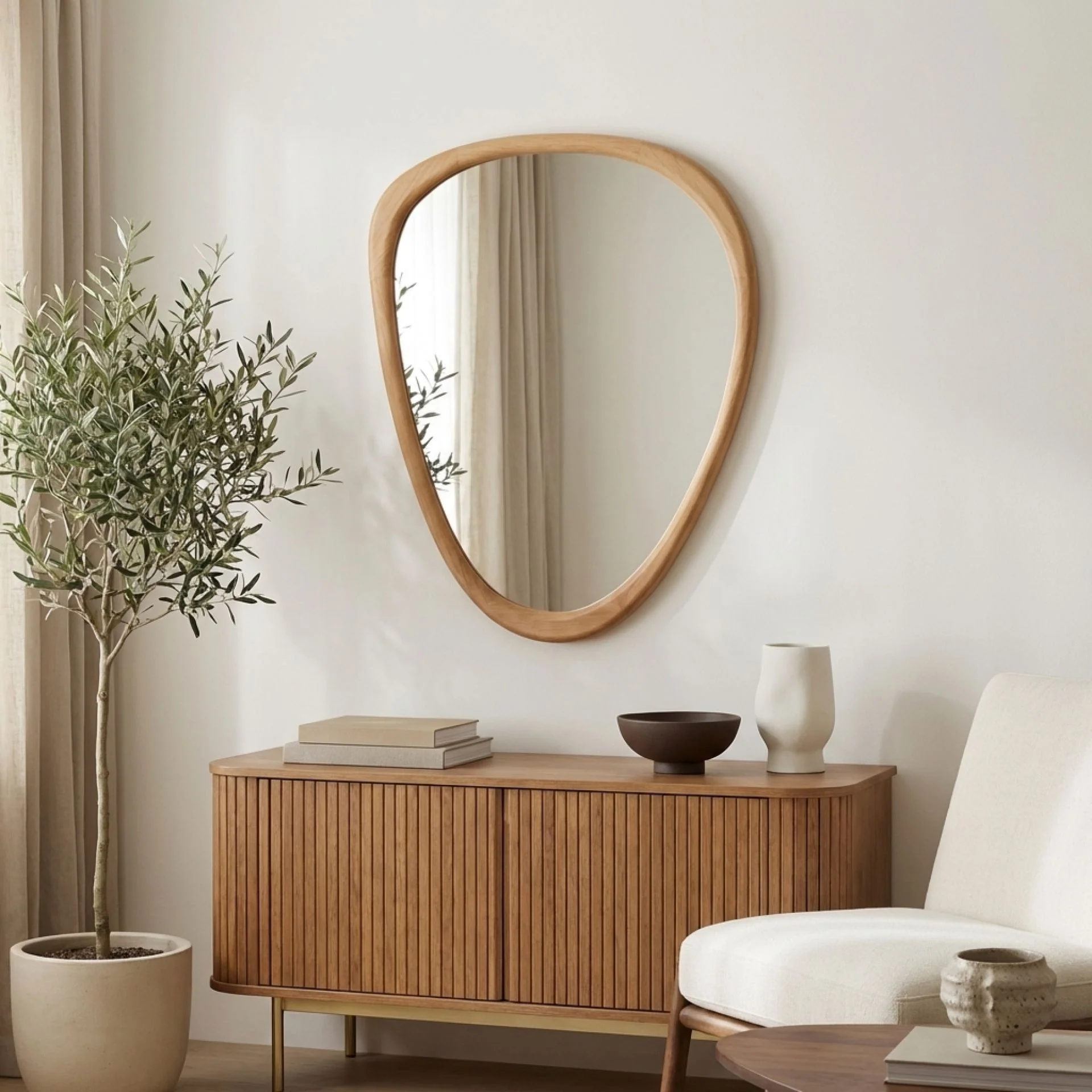 Noma Pebble Wall Mirror 93CM - Warm Walnut