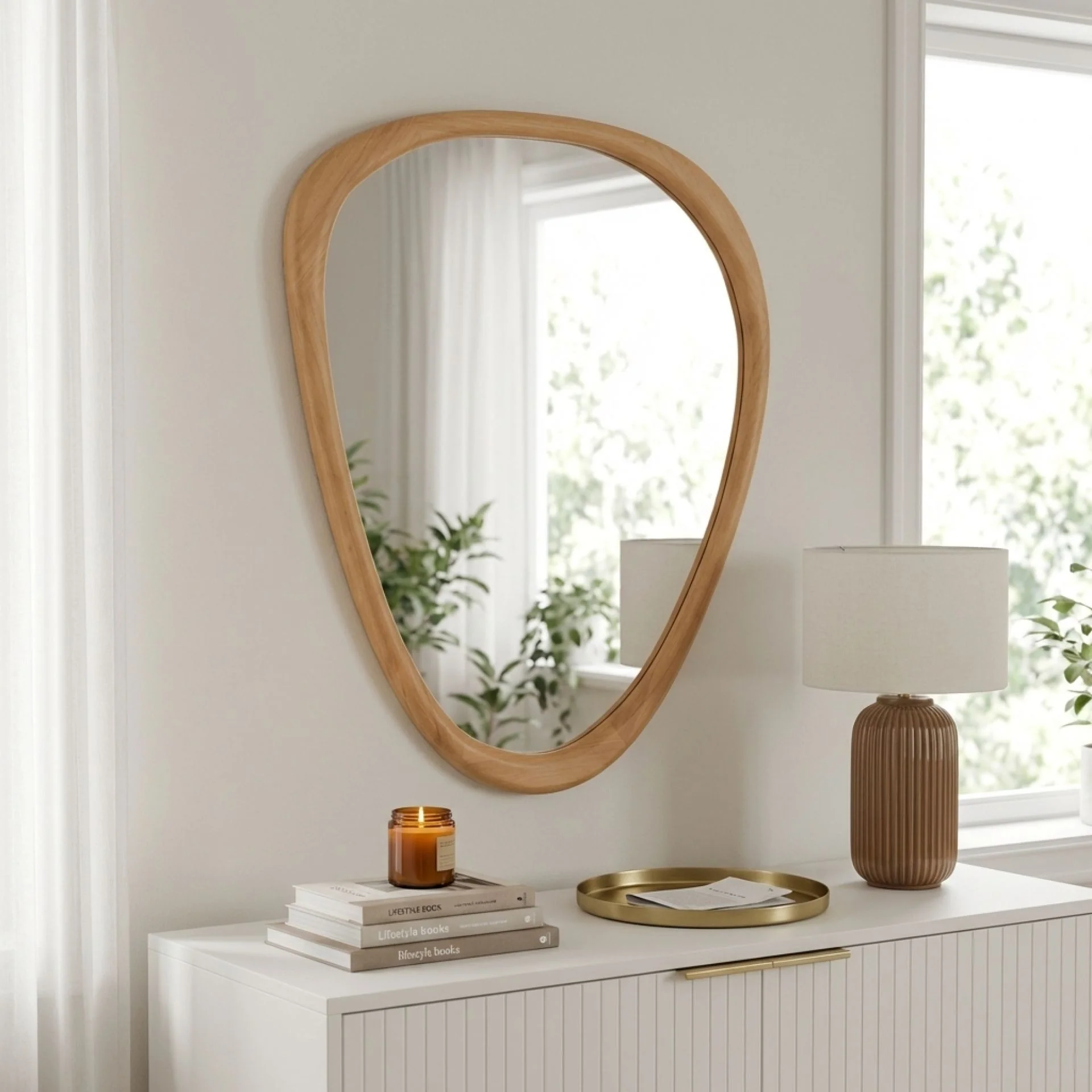 Noma Pebble Wall Mirror 93CM - Warm Walnut - Image 2