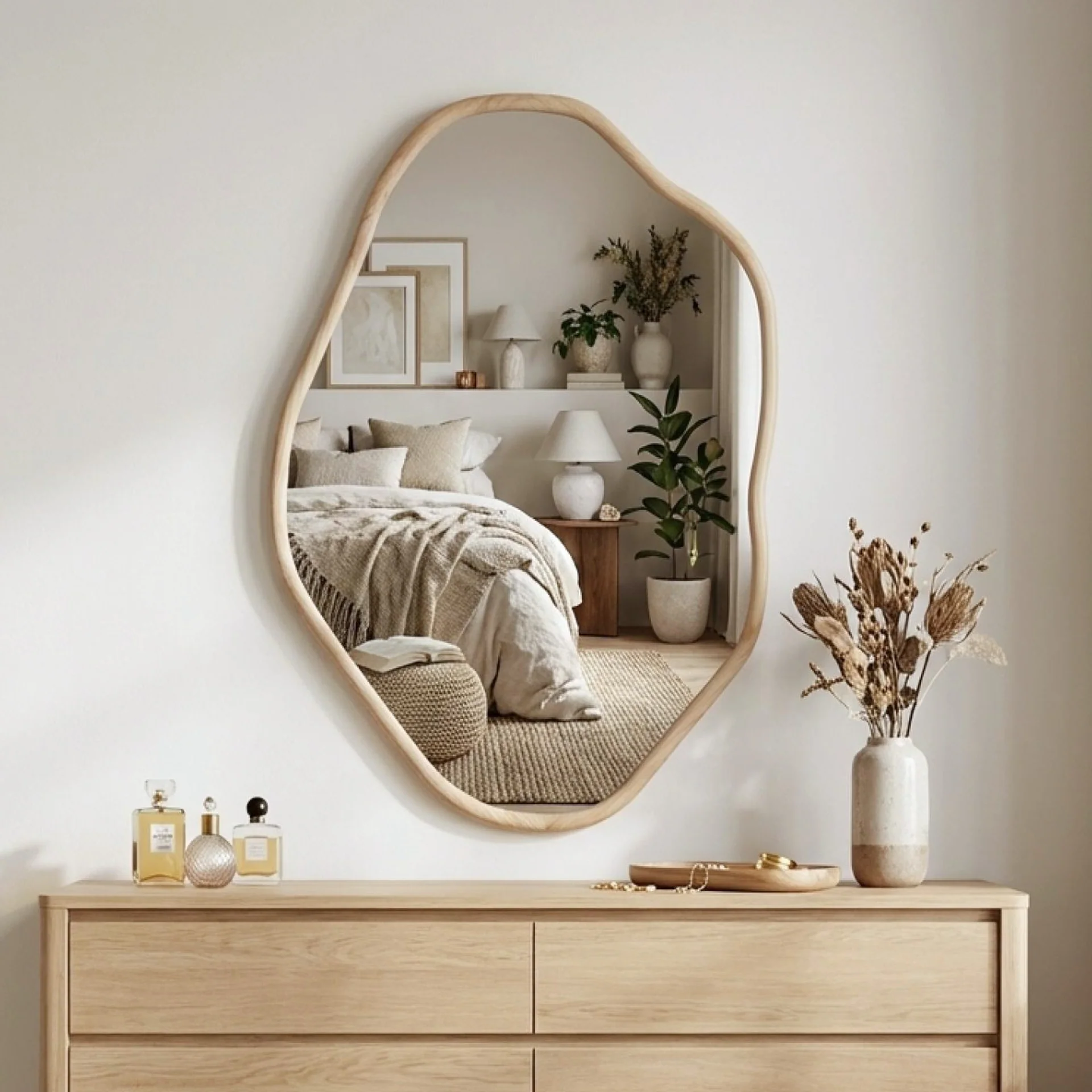 Moro Freeform Wall Mirror 91CM - Light Wood - Image 2