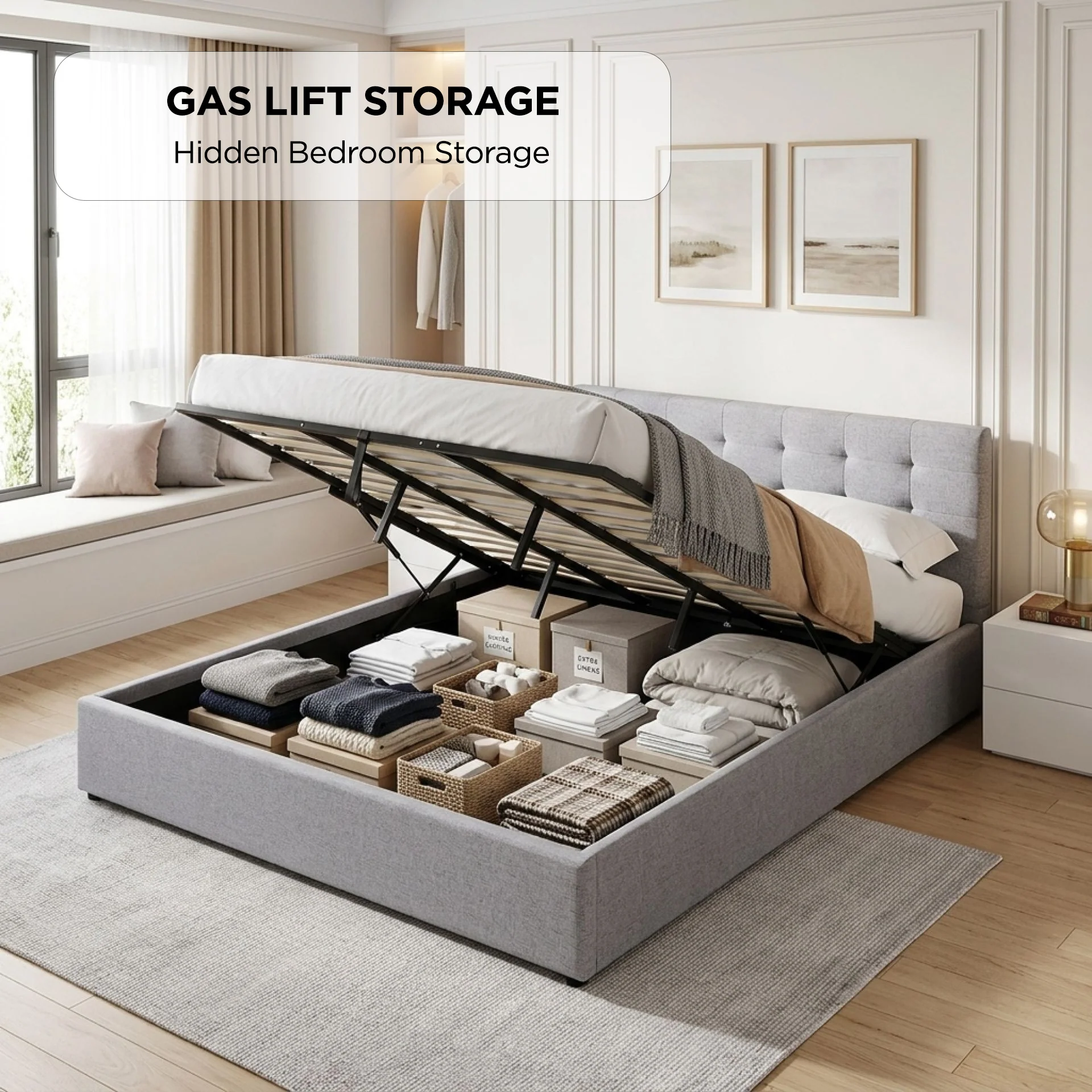Abigail Super King Gas Lift Bed Frame - Grey - Image 3