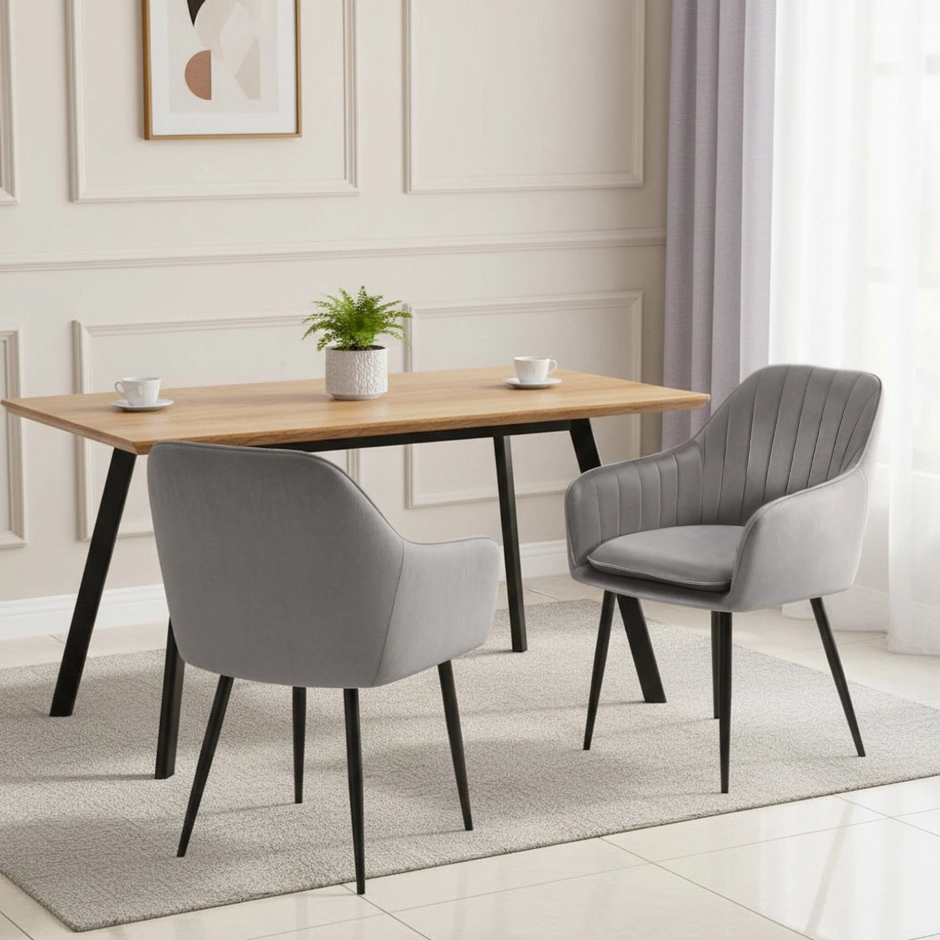 Adelaide Velvet Dining Chairs - Set of 2 - Light Grey - Image 3