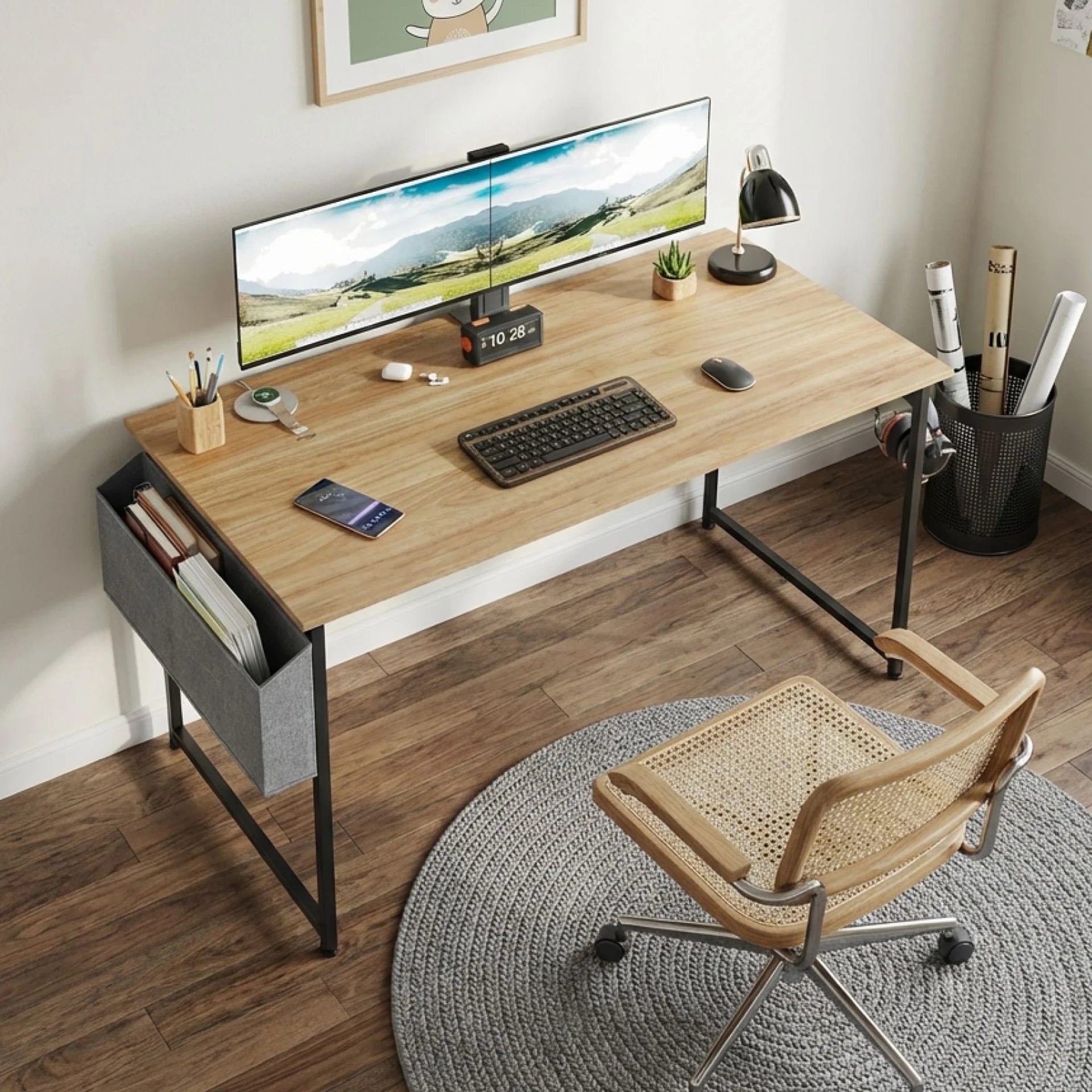 Aidan 120cm Computer Desk with Storage Bag - Natural