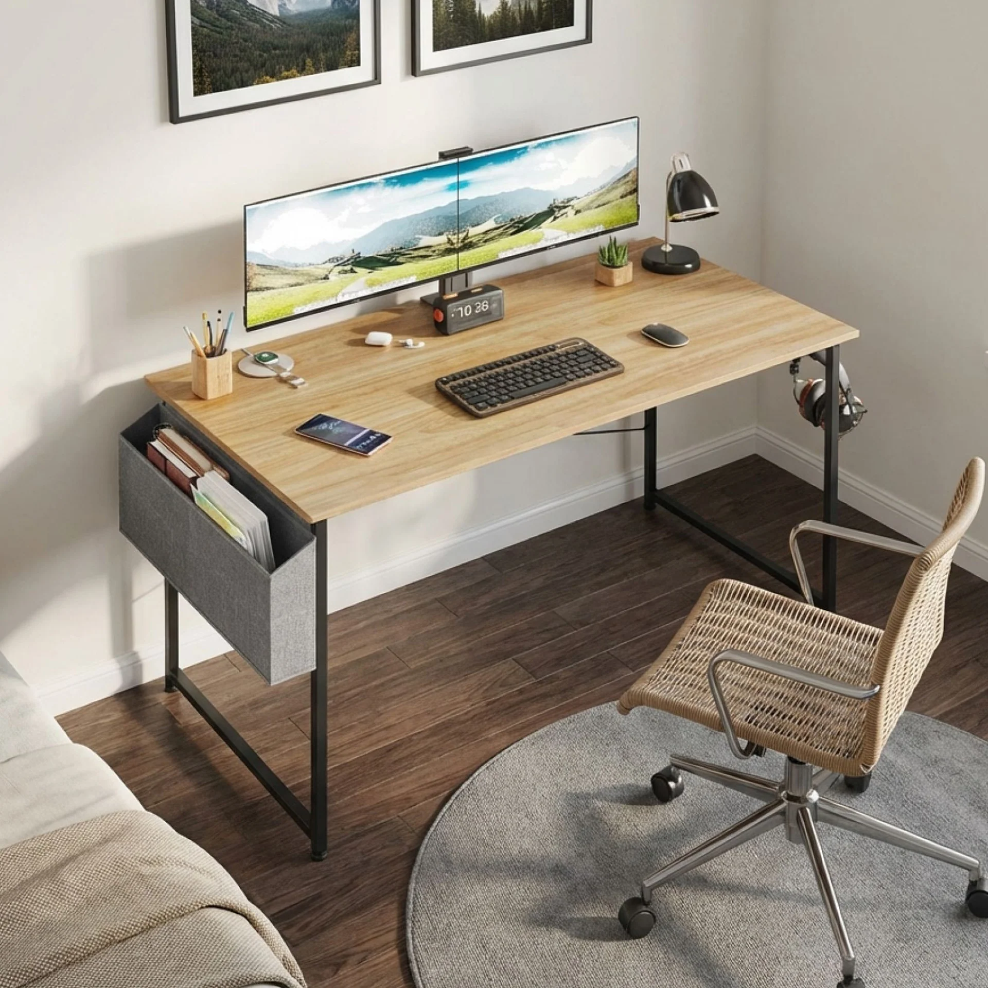 Aidan 120cm Computer Desk with Storage Bag - Natural - Image 4