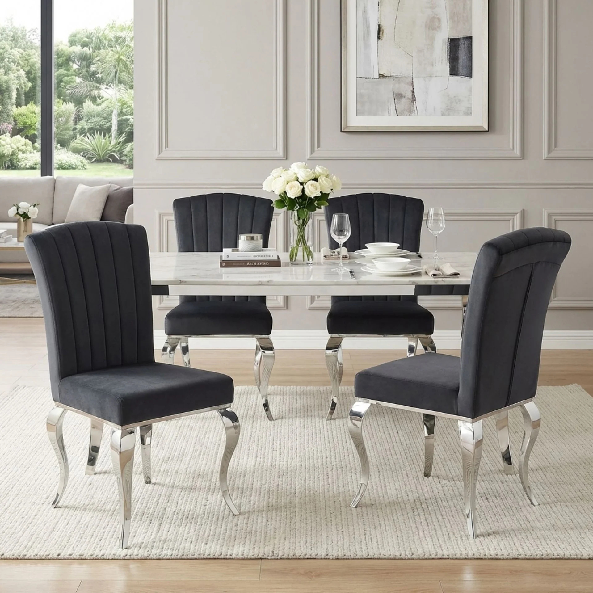 Alba Velvet Dining Chairs - Set of 4 - Charcoal