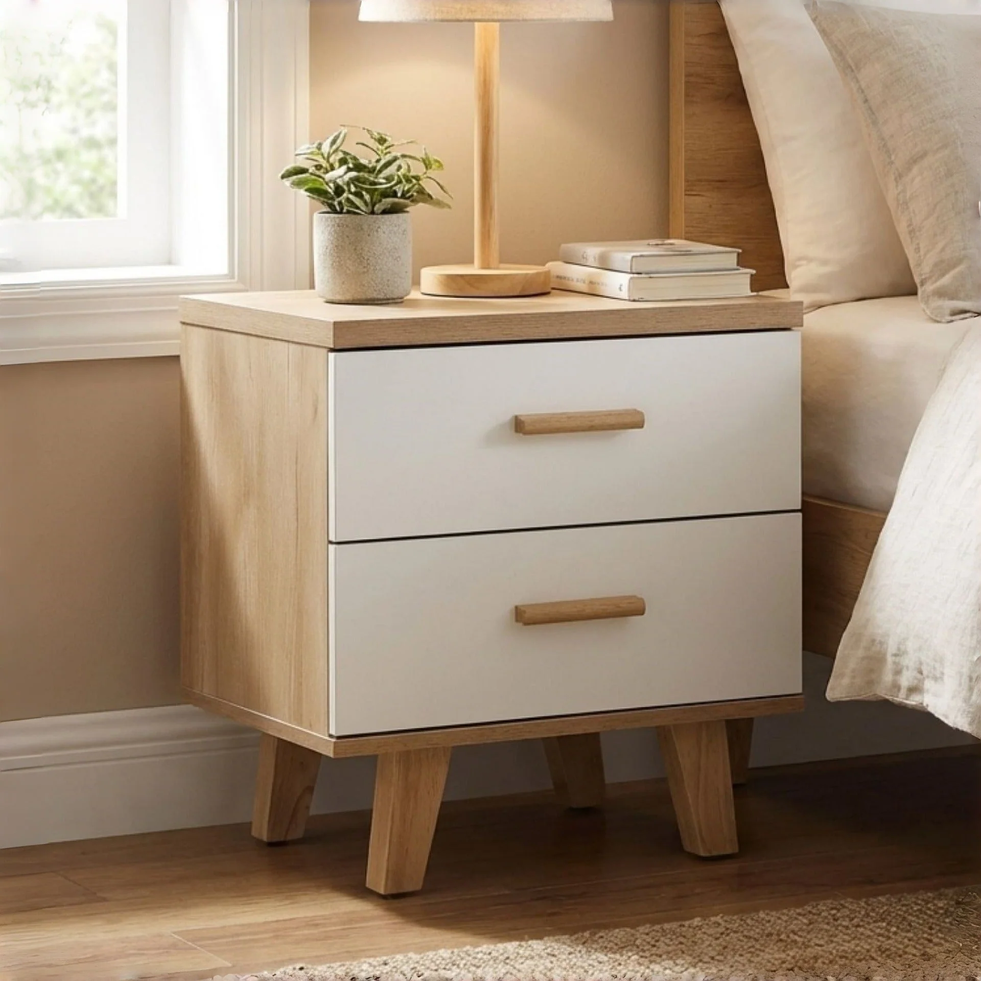 Alton Bedside Table - Natural + White