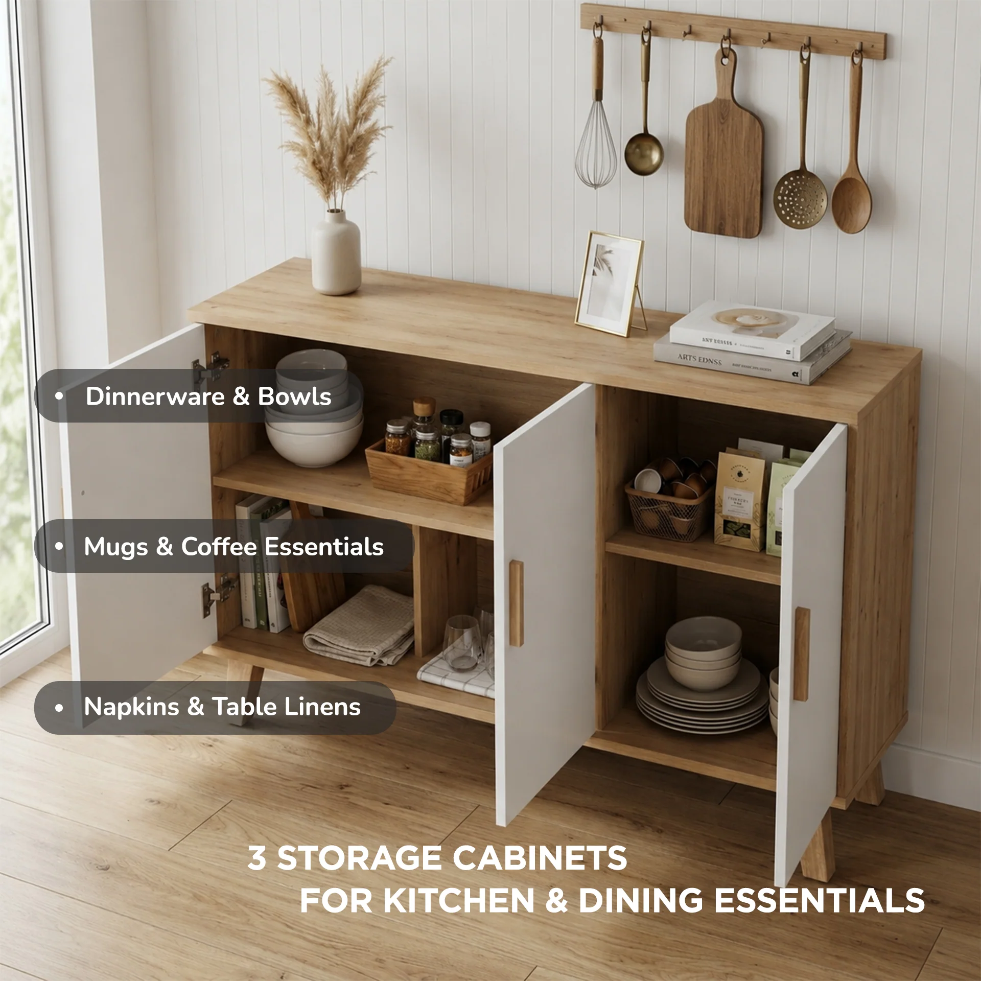 Alton Sideboard Buffet Table - Natural + White - Image 4
