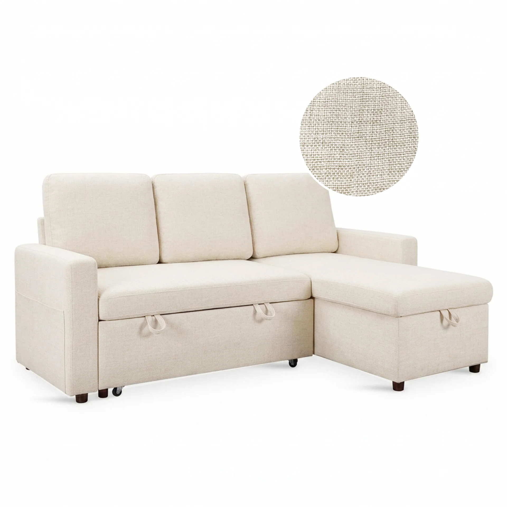Amy 3 Seater Sofa Bed with Storage - Beige - Image 7