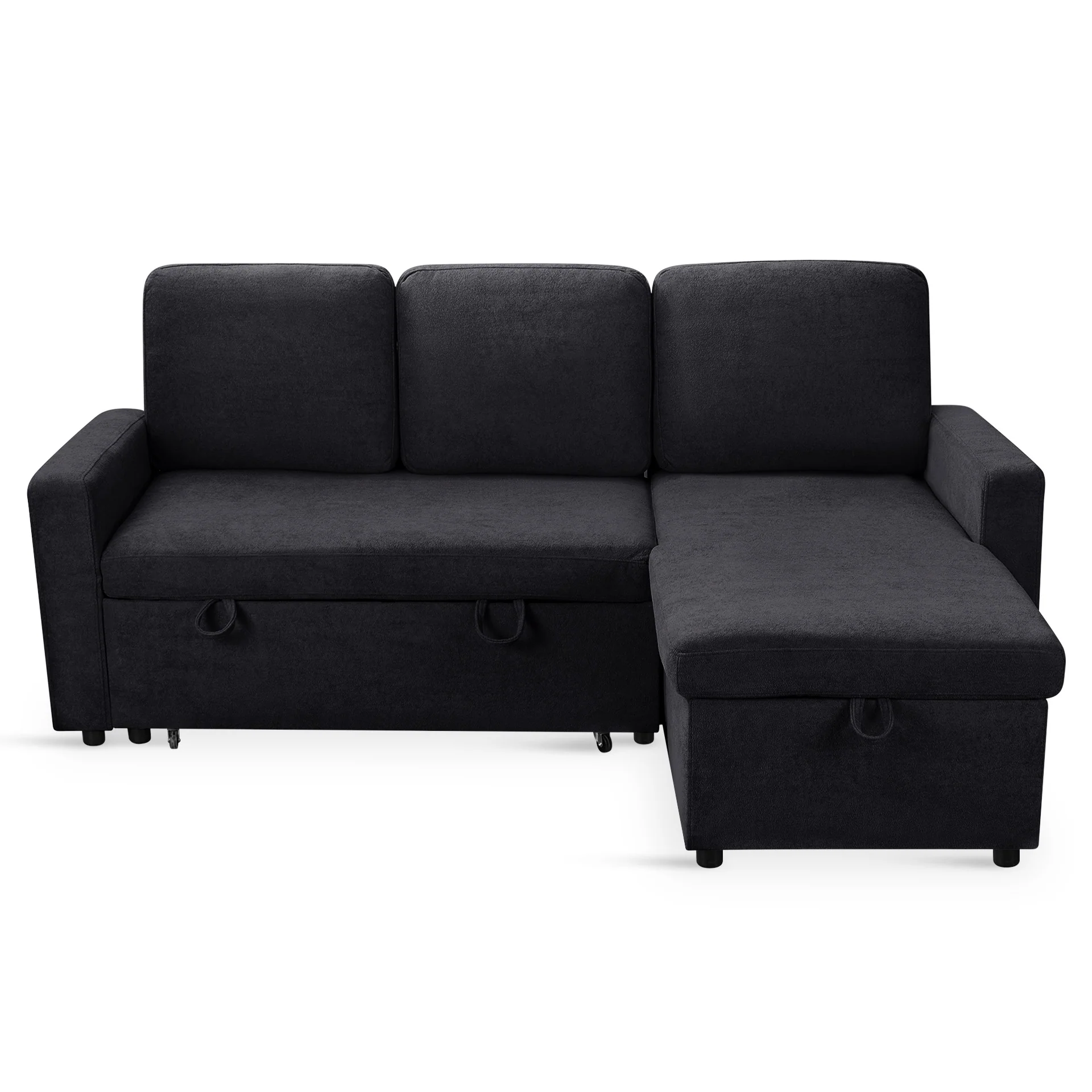 Amy 3 Seater Sofa Bed with Storage - Black - Image 11