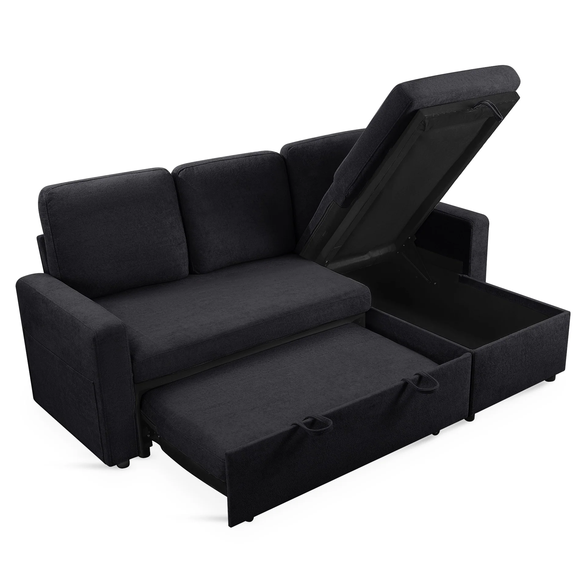 Amy 3 Seater Sofa Bed with Storage - Black - Image 13