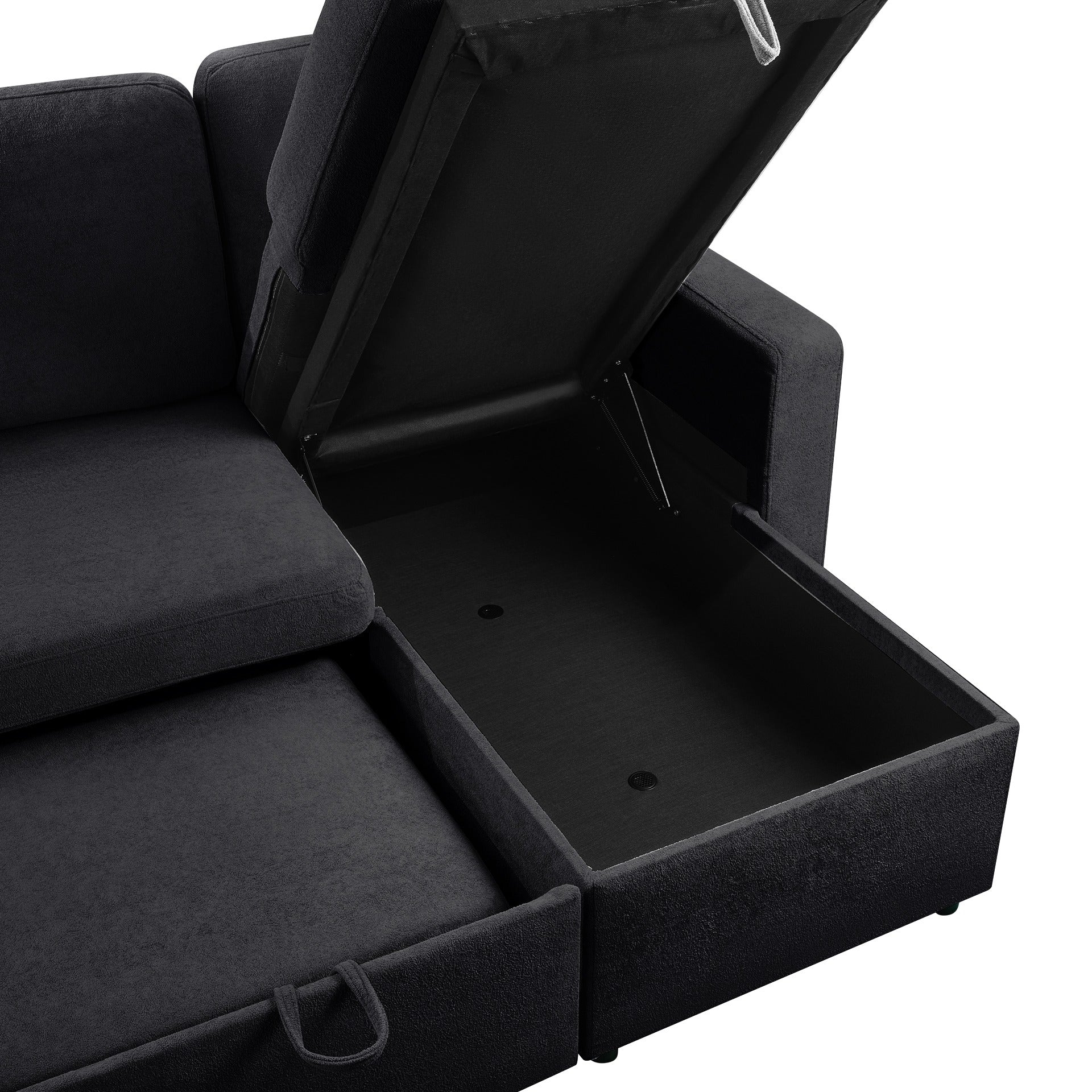 Amy 3 Seater Sofa Bed with Storage - Black - Image 15
