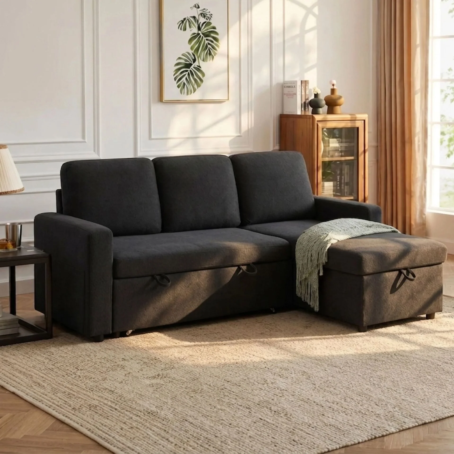 Amy 3 Seater Sofa Bed with Storage - Black - Image 3