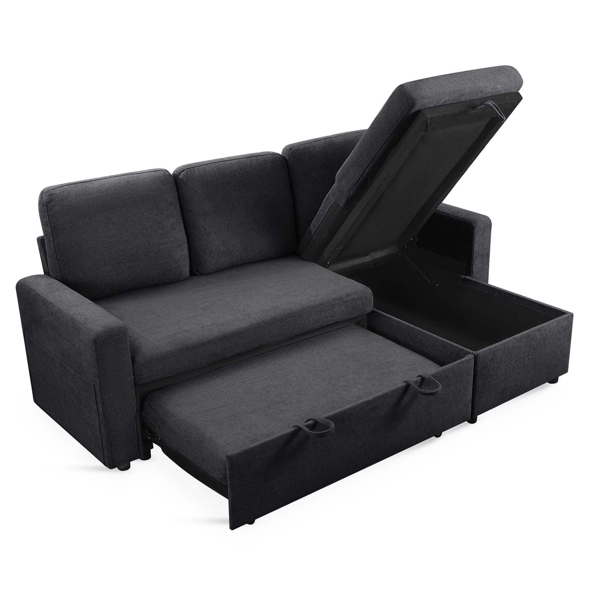 Amy 3 Seater Sofa Bed with Storage - Dark Grey - Image 14