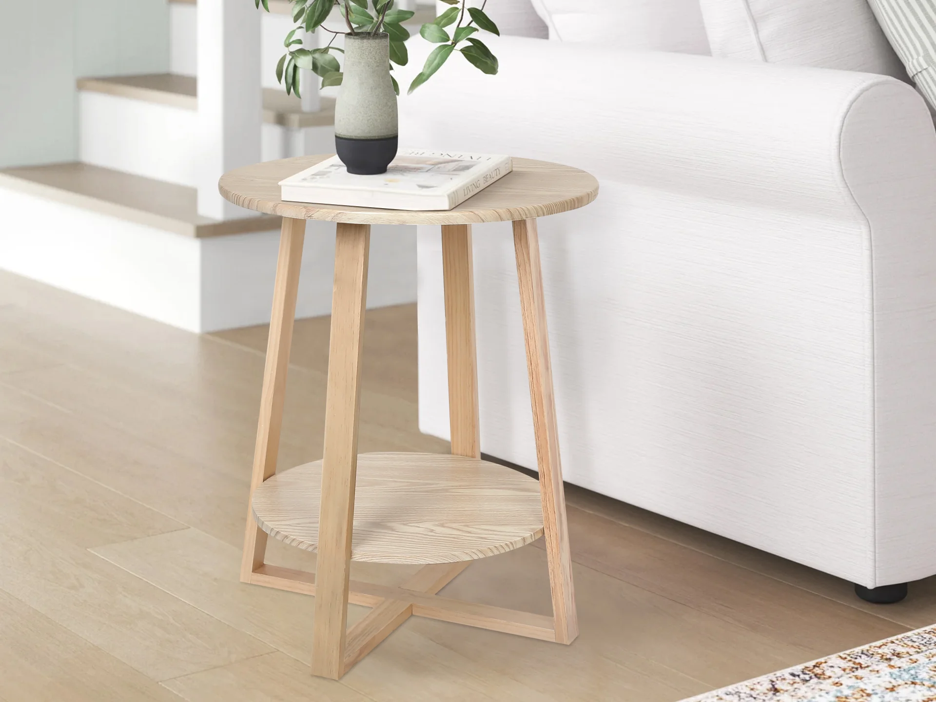 Andile Round Coffee Table Side Table - Oak - Image 2