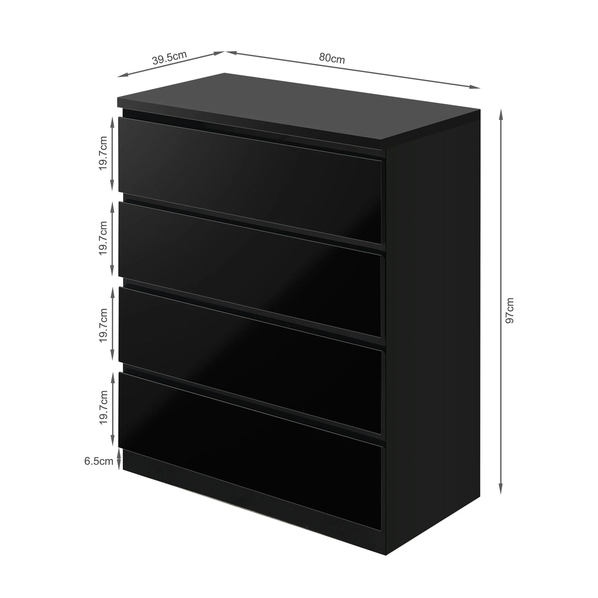 Angeles High Gloss 4 Drawer Tallboy - Black - Image 11