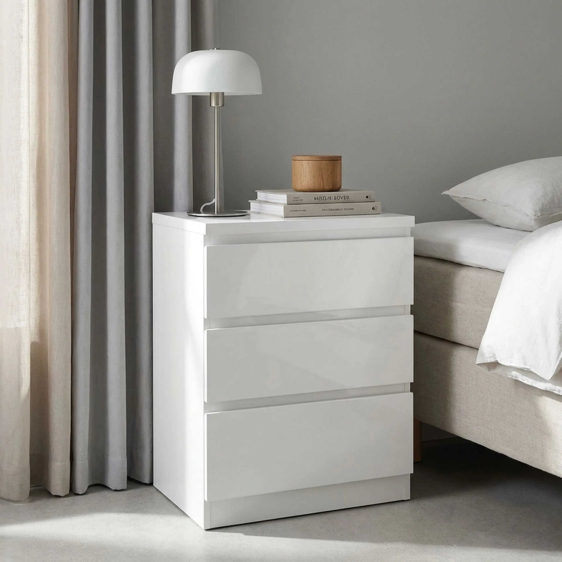 Angeles High Gloss Bedside Table with 3 Drawers - White - Image 5
