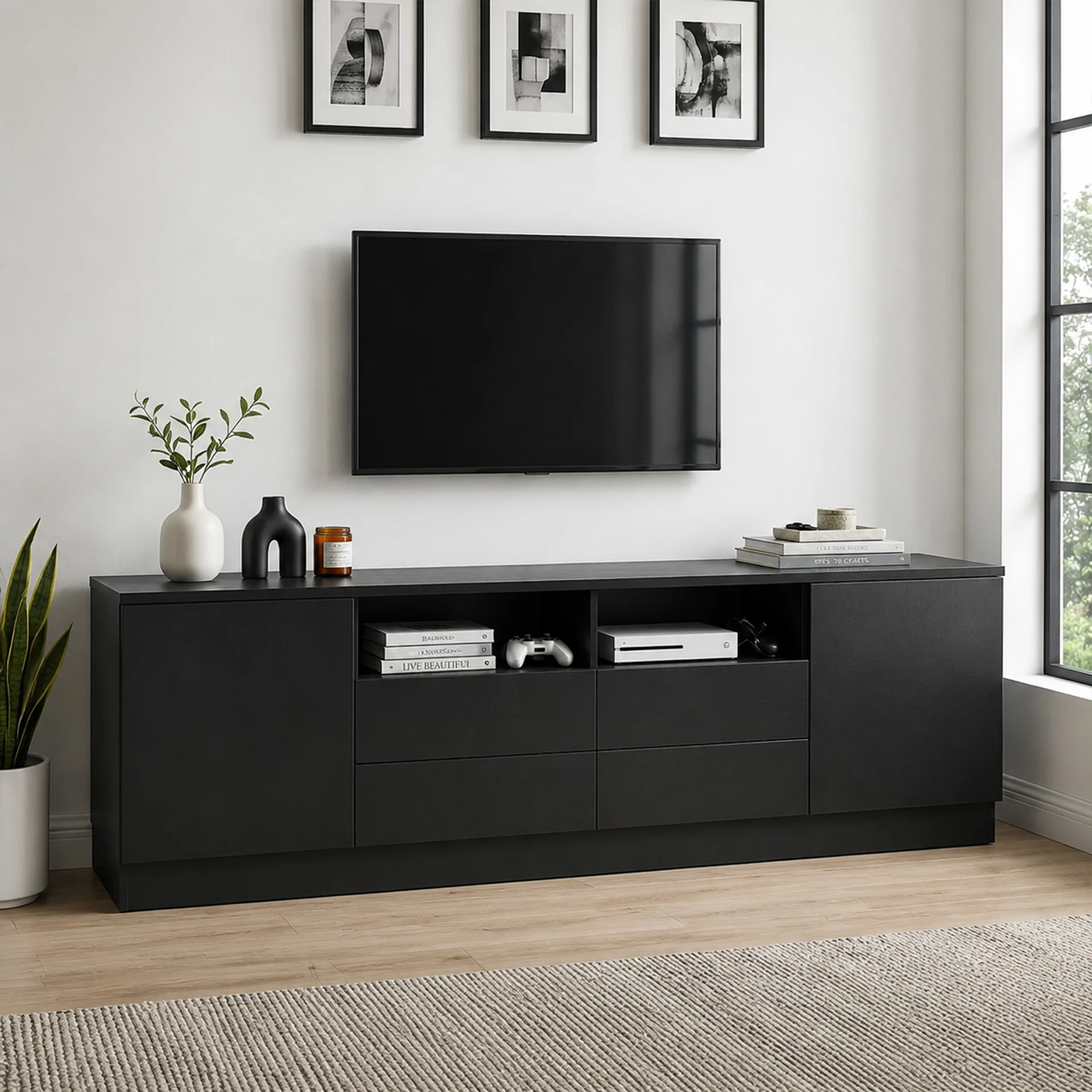 Antler 1.8m Entertainment Unit - Black - Image 3