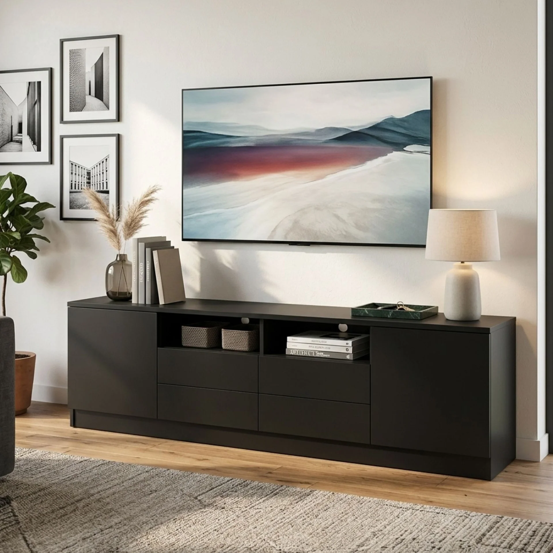 Antler 1.8m Entertainment Unit - Black - Image 4