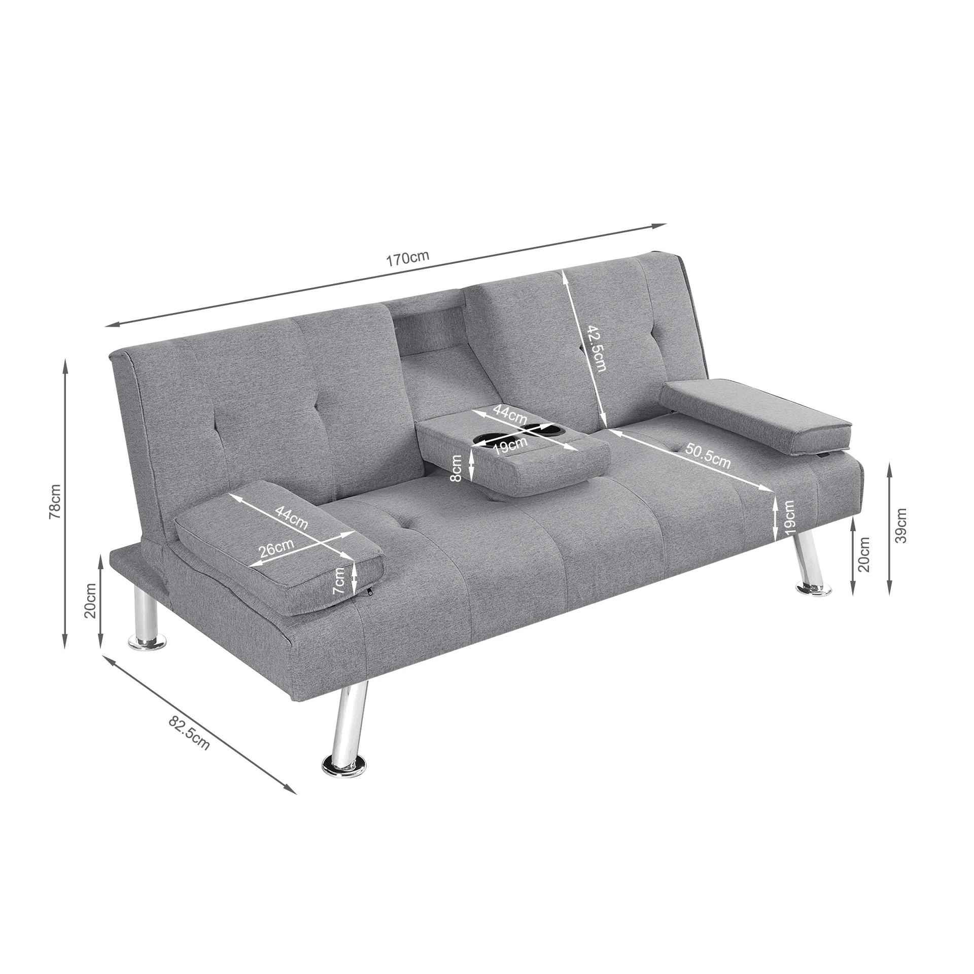 Arleth 3 Seater Sofa Bed - Light Grey - Image 20