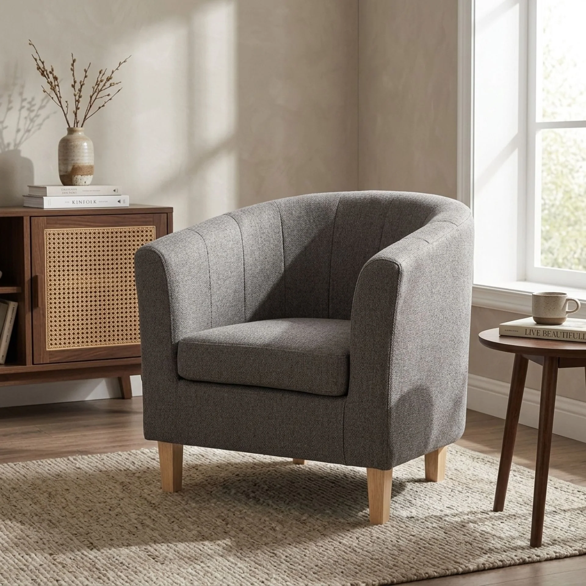 Ash High-Back Linen Armchair - Dark Grey