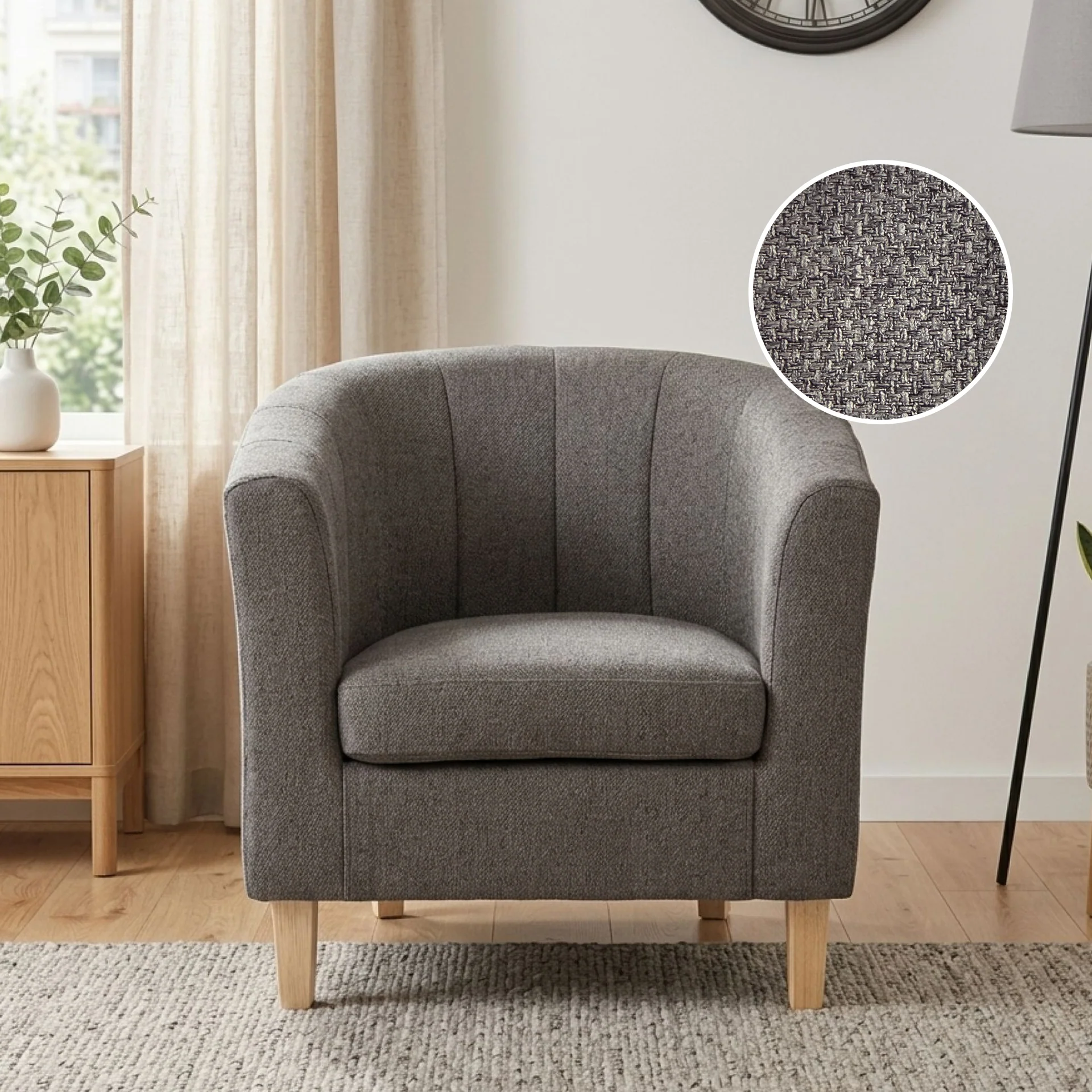 Ash High-Back Linen Armchair - Dark Grey - Image 2
