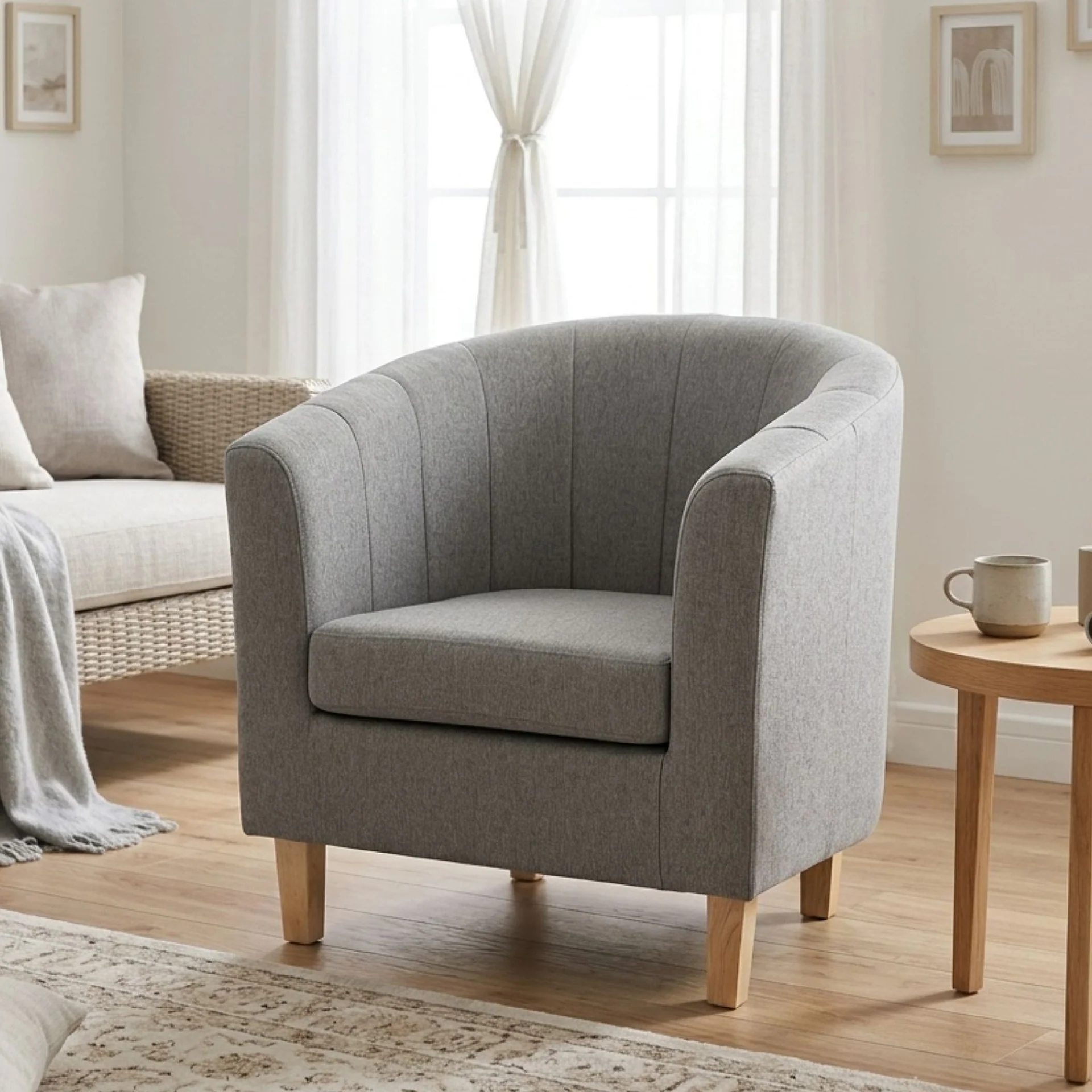 Ash High-Back Linen Armchair - Light Grey - Image 5