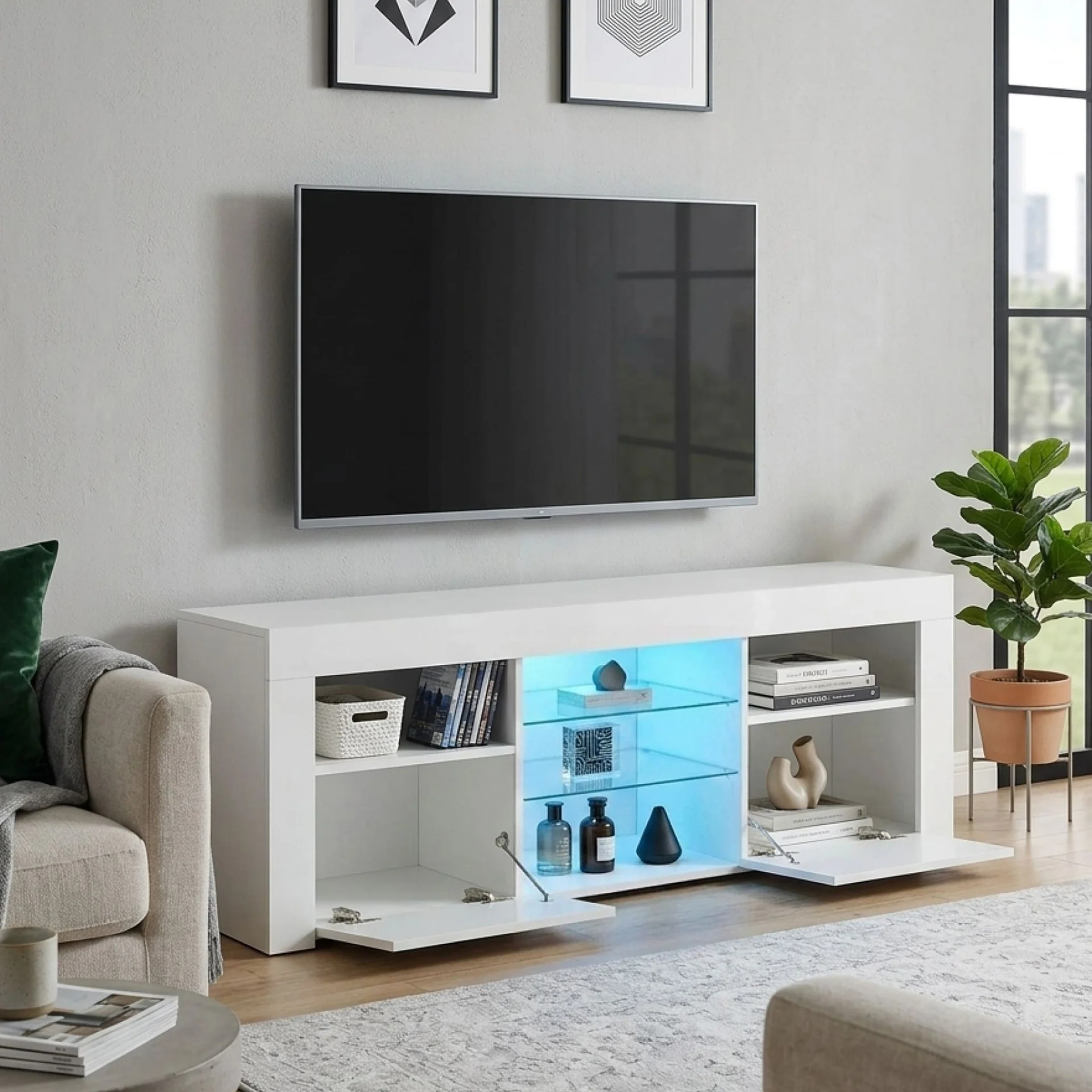 Atka 1.45m LED Entertainment Unit - White - Image 2