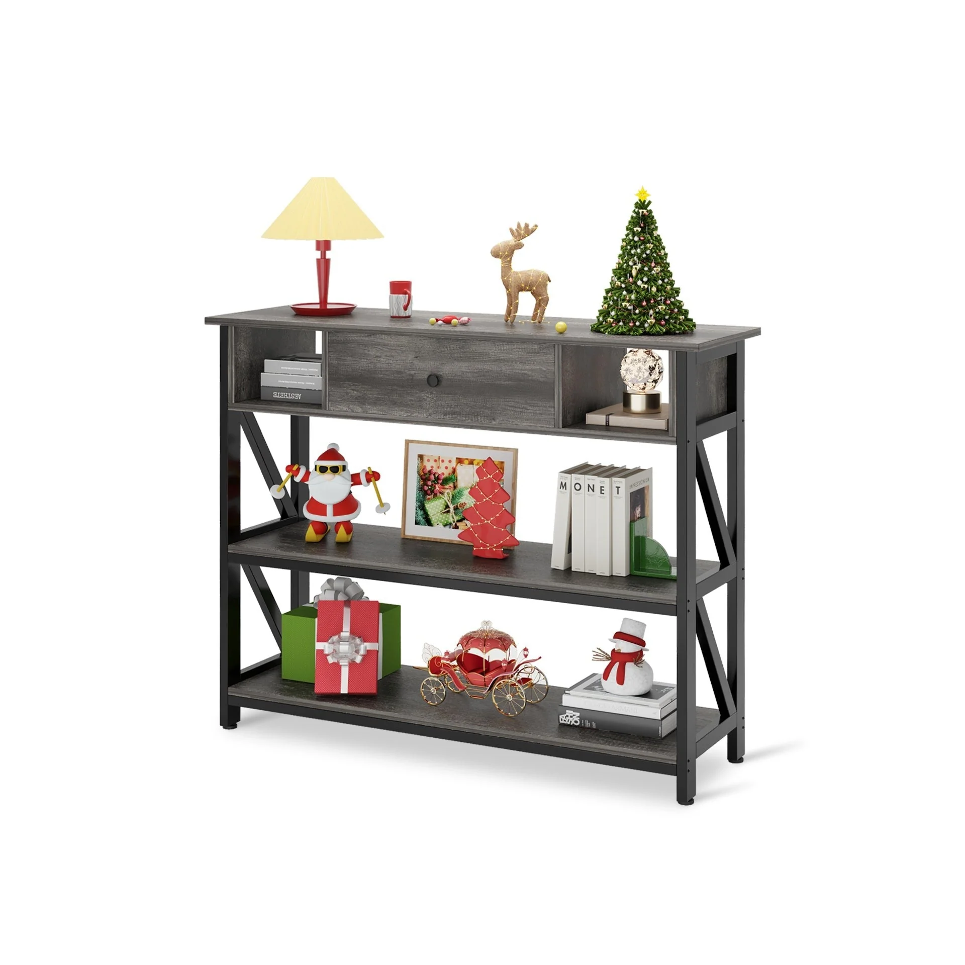 Atlas 1m Console Table with Drawer - Gray Oak - Image 8
