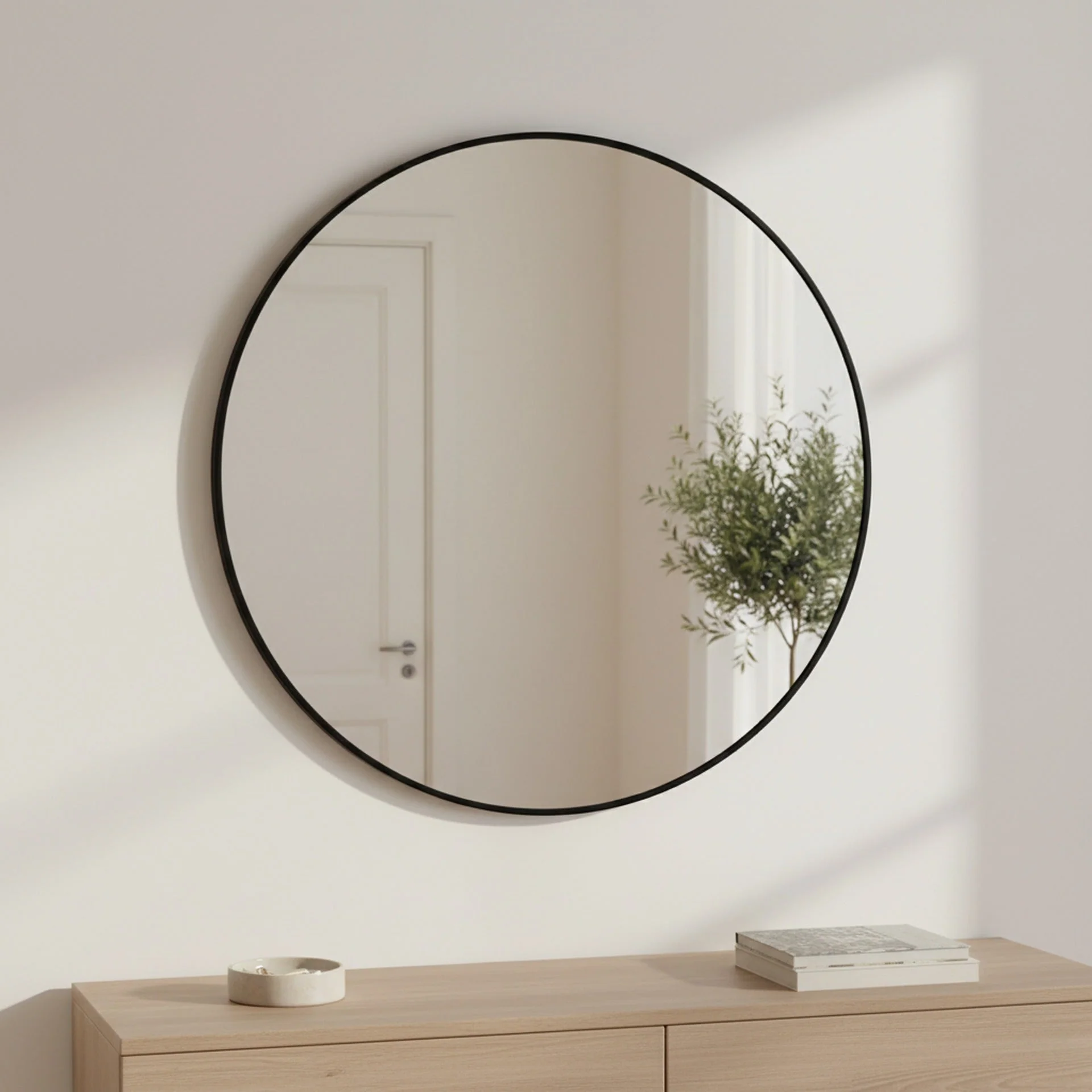 Aura Round Metal Framed Wall Mirror 90cm - Black - Image 8