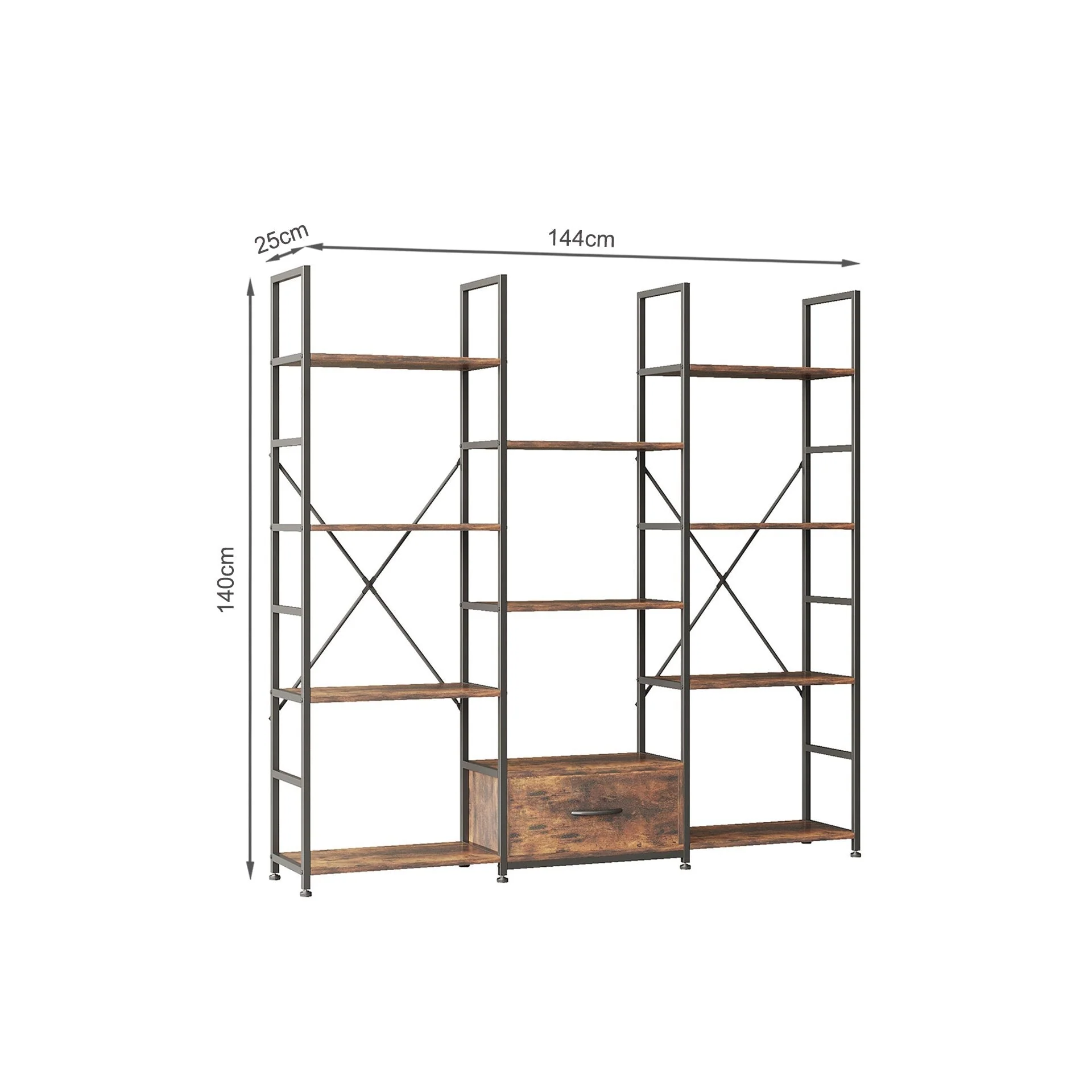 Auroa 4 Tier Bookshelf with Drawer - Rustic Brown - Image 9