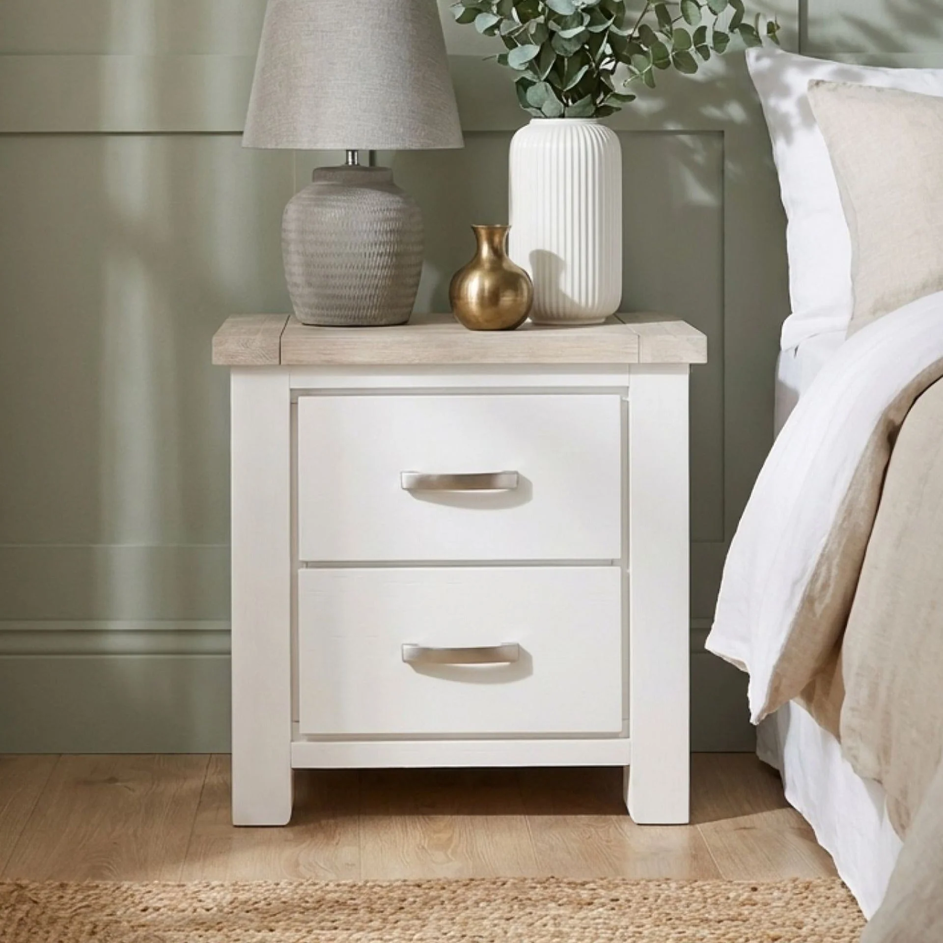 Aurora Solid Wood Bedside Table - White - Image 2