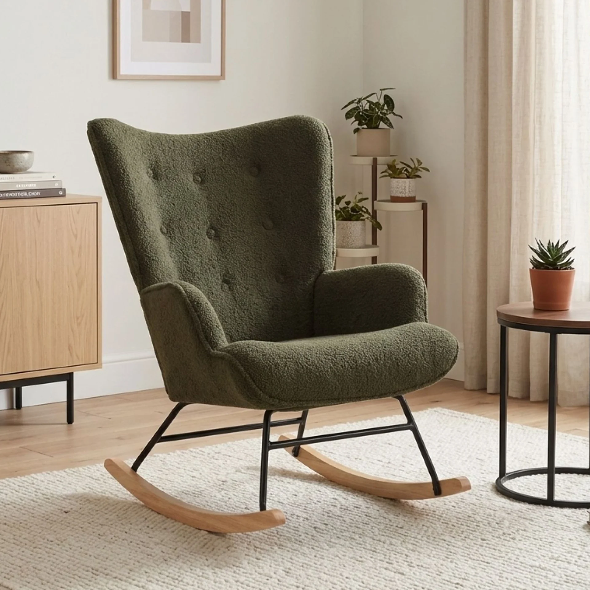 Ava Boucle Rocking Armchair - Dark Green - Image 3