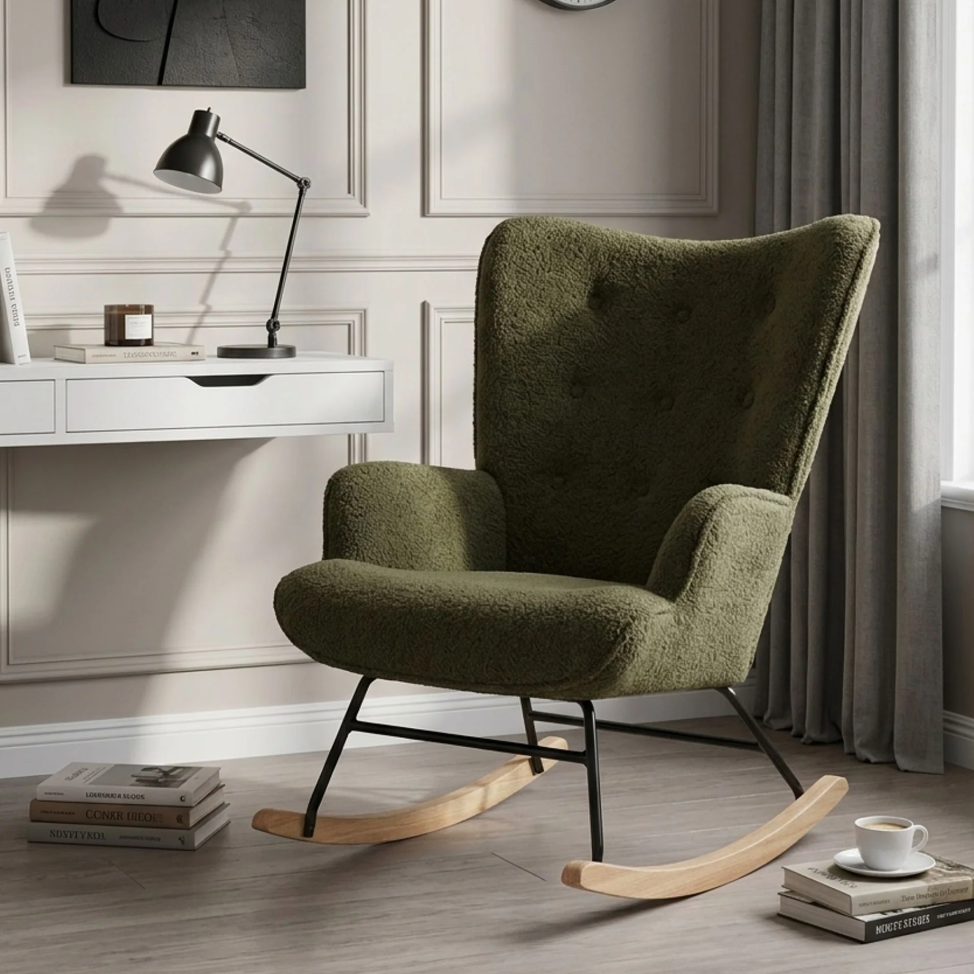 Ava Boucle Rocking Armchair - Dark Green - Image 4