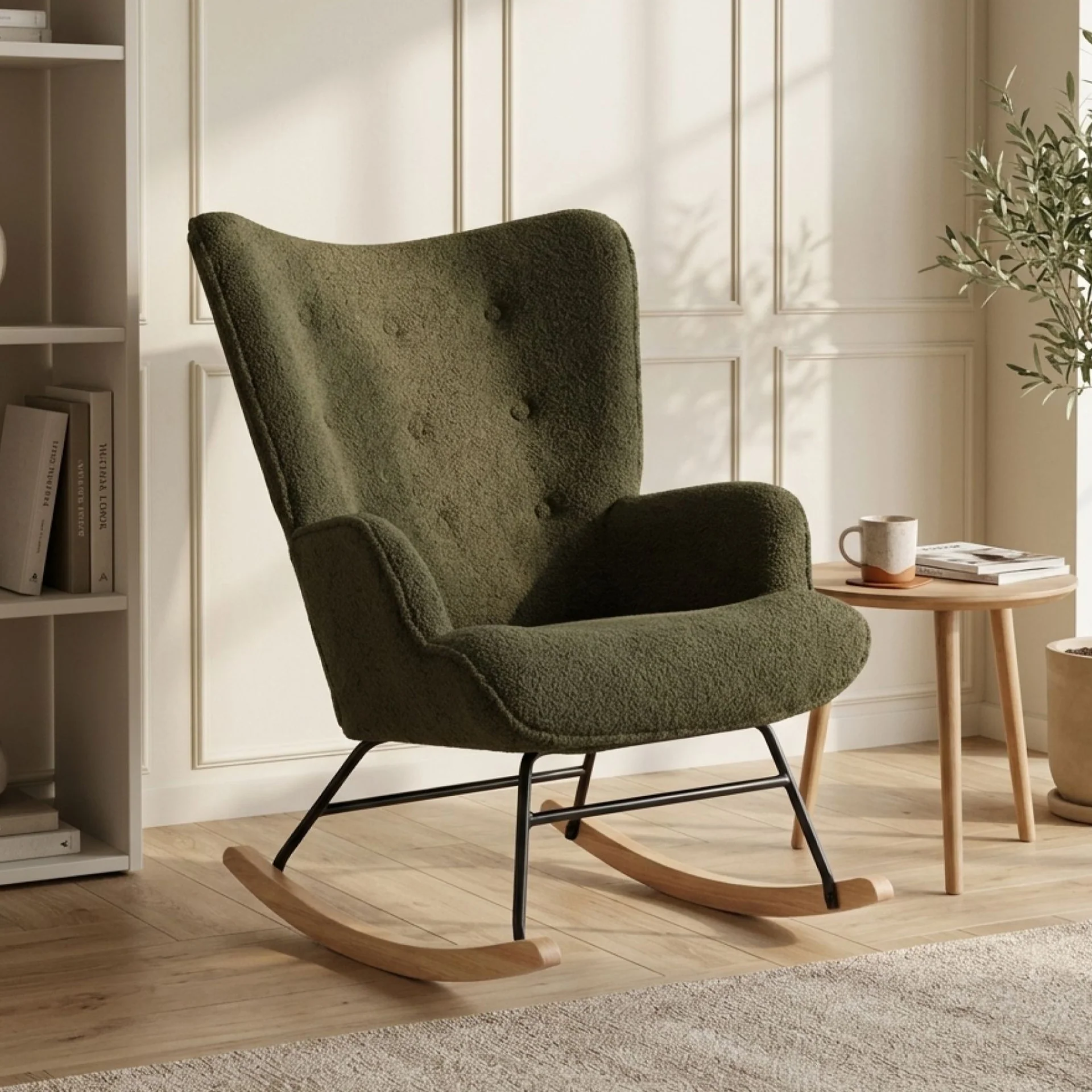 Ava Boucle Rocking Armchair - Dark Green - Image 5