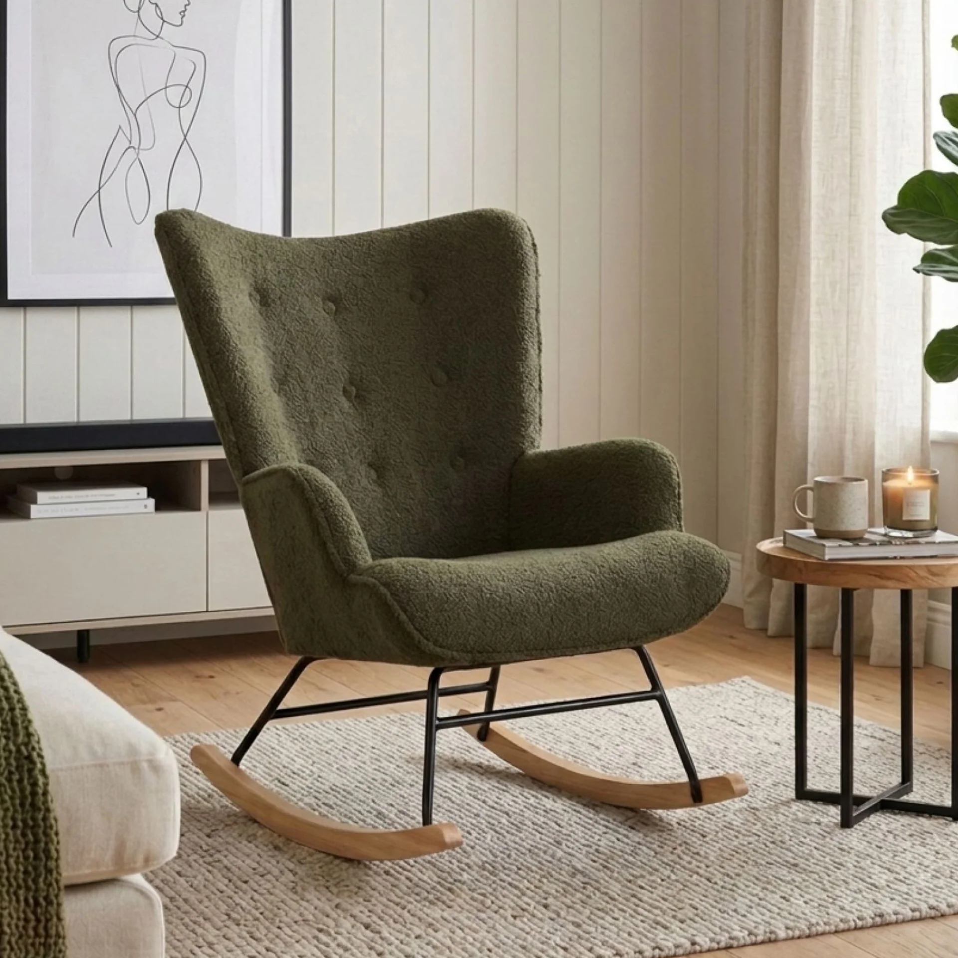 Ava Boucle Rocking Armchair - Dark Green - Image 7