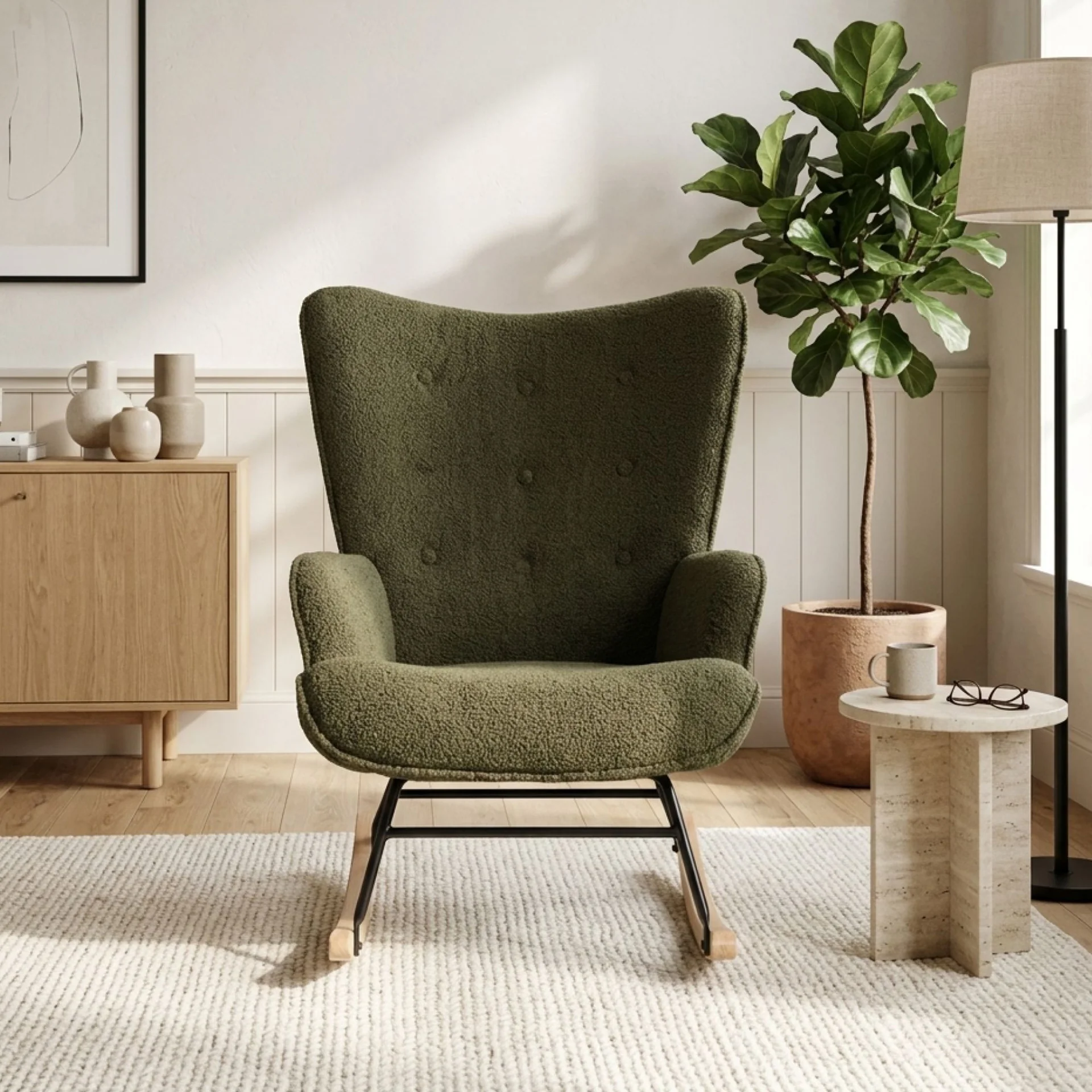 Ava Boucle Rocking Armchair - Dark Green - Image 8