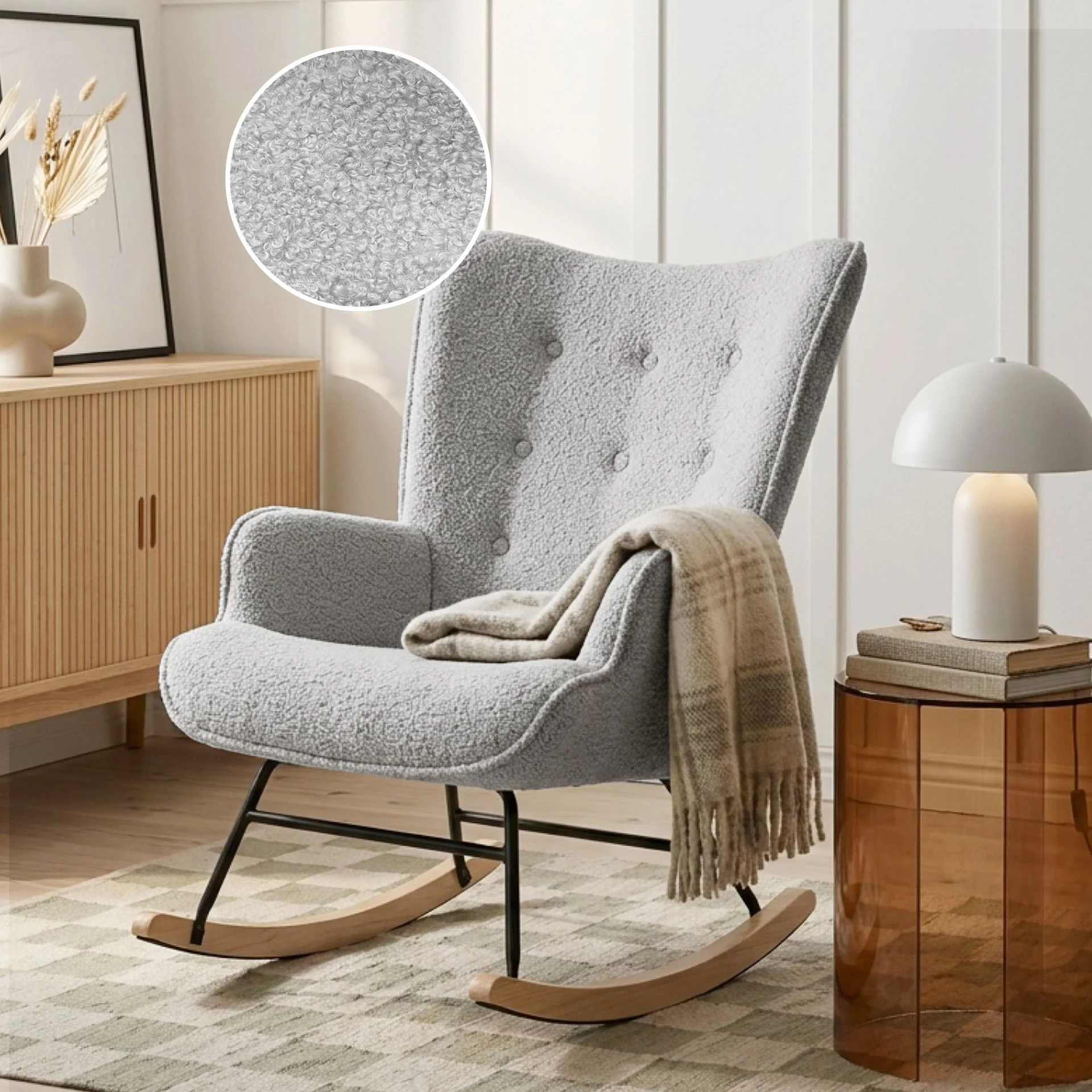 Ava Boucle Rocking Armchair - Light Grey - Image 2