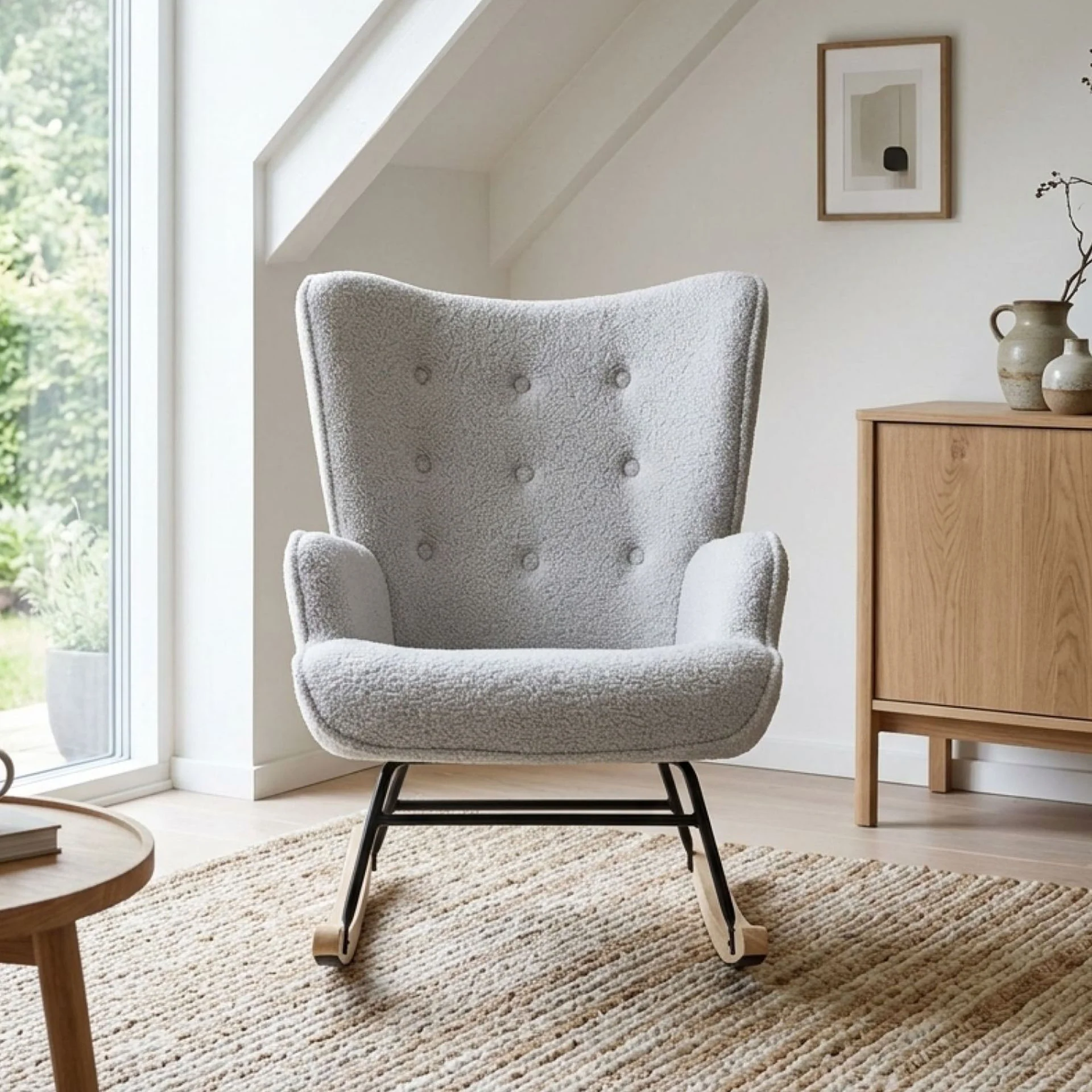 Ava Boucle Rocking Armchair - Light Grey - Image 3