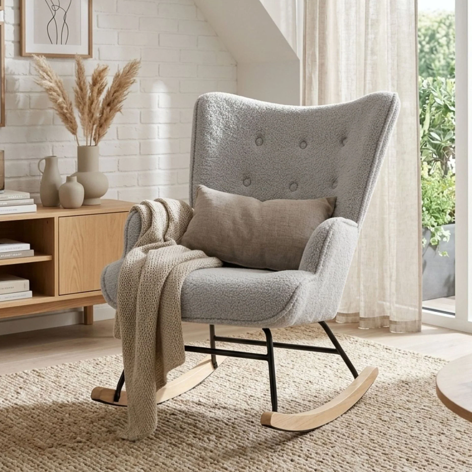 Ava Boucle Rocking Armchair - Light Grey - Image 5