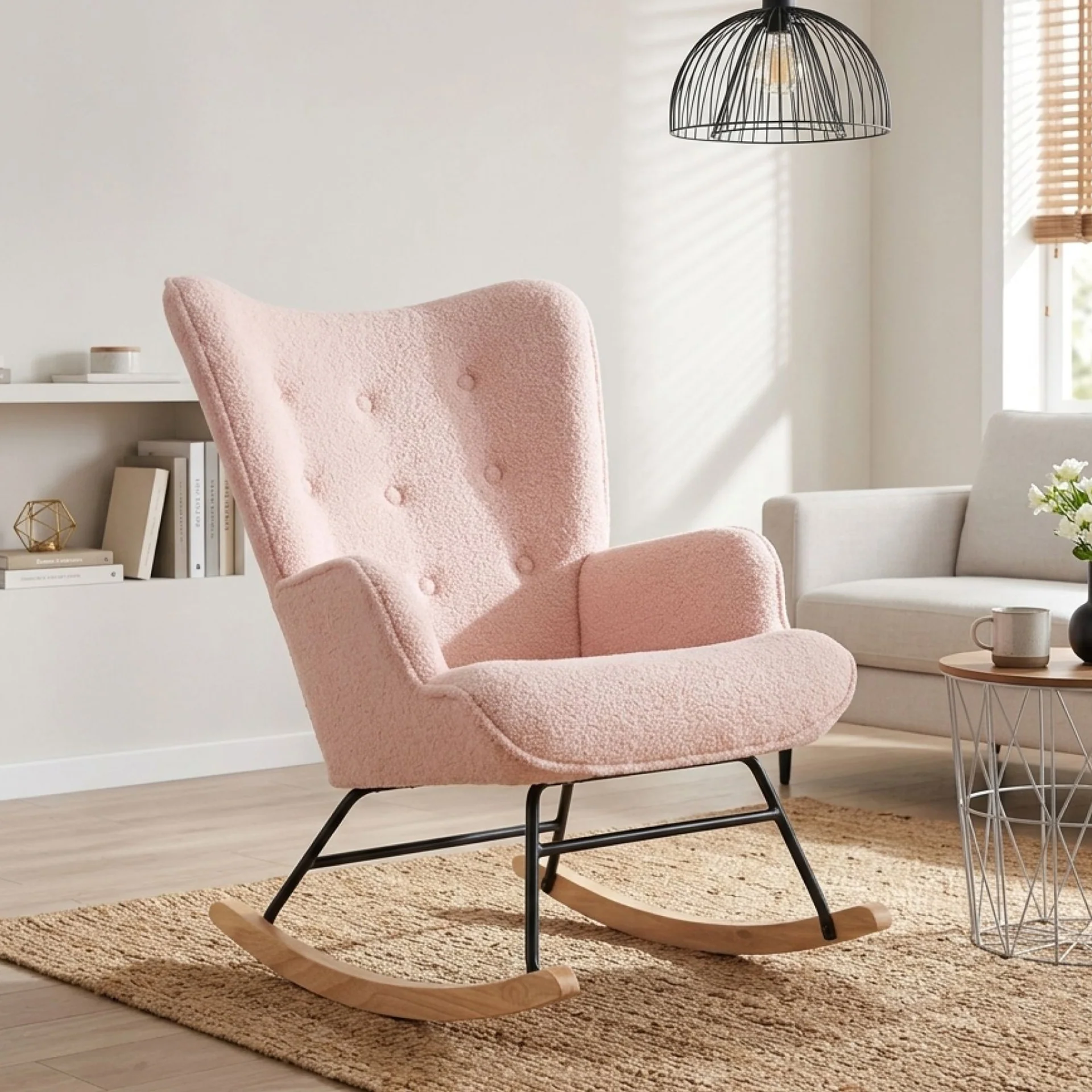 Ava Boucle Rocking Armchair - Pink - Image 4