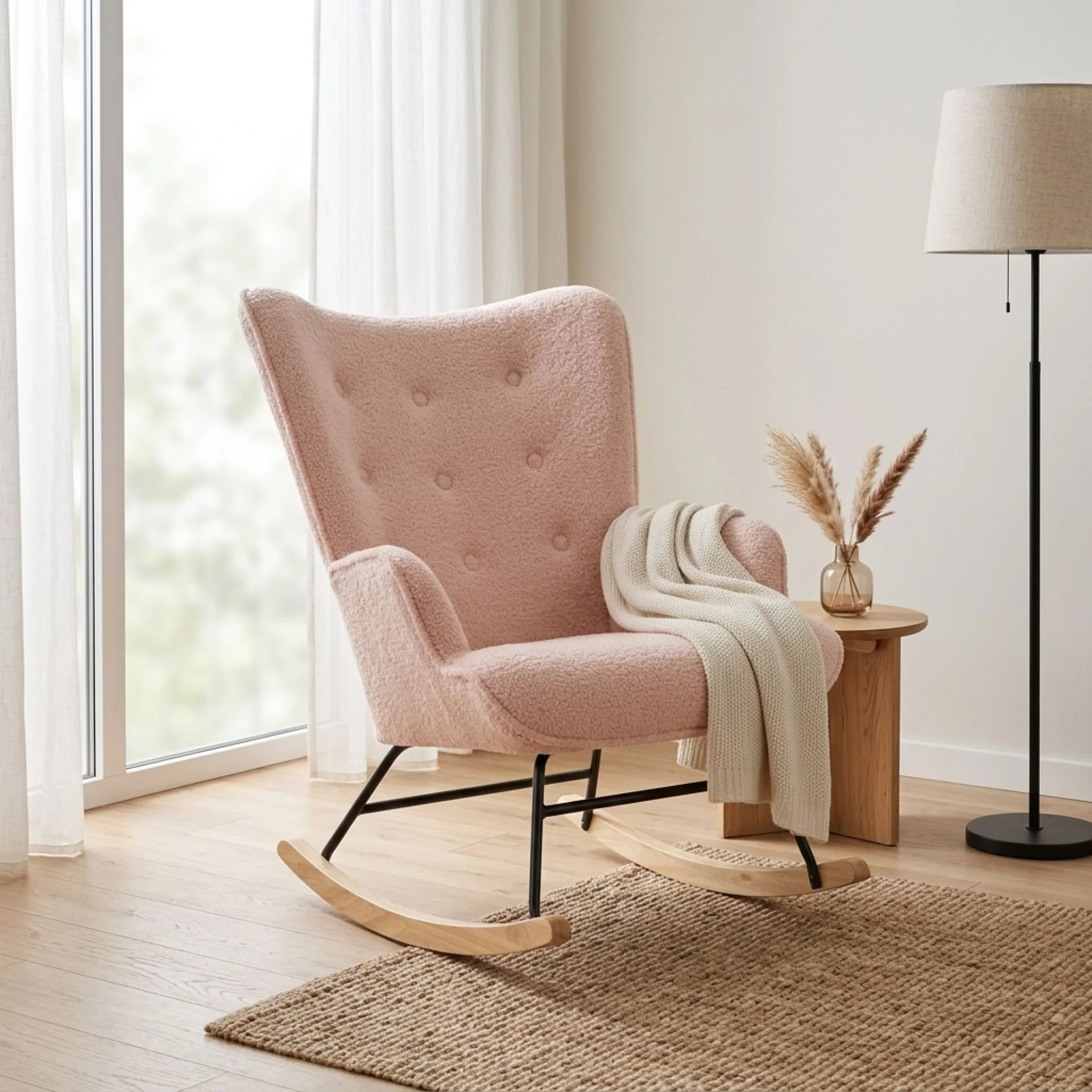 Ava Boucle Rocking Armchair - Pink - Image 5