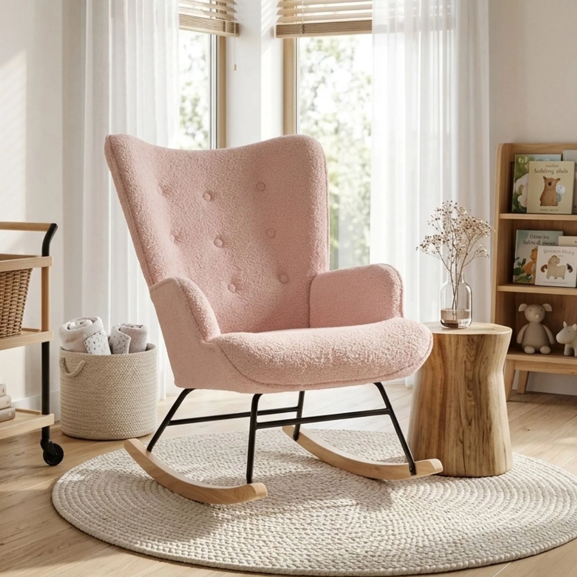 Ava Boucle Rocking Armchair - Pink - Image 6
