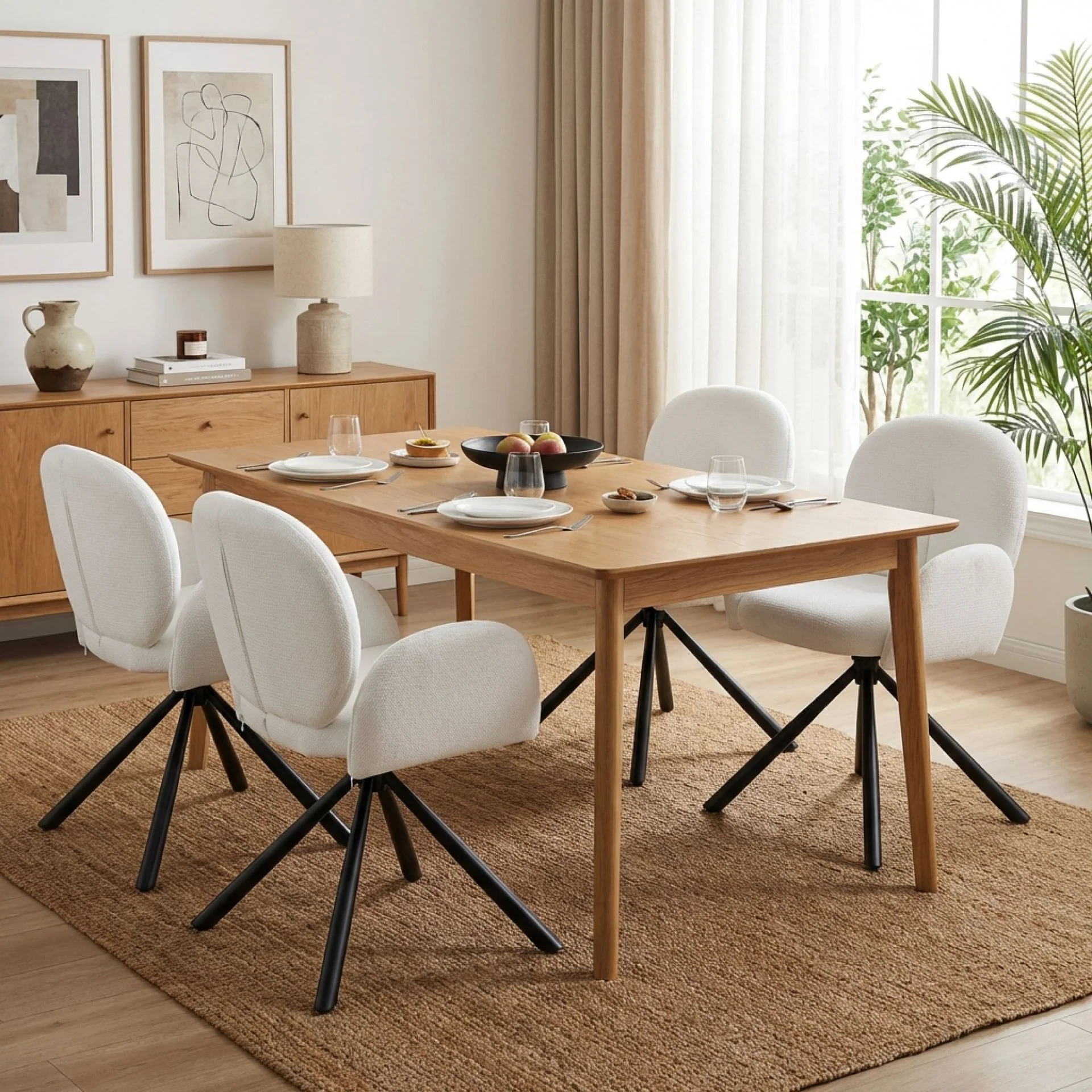Avery Swivel Fabric Dining Chair - Set of 2 - White - Image 2