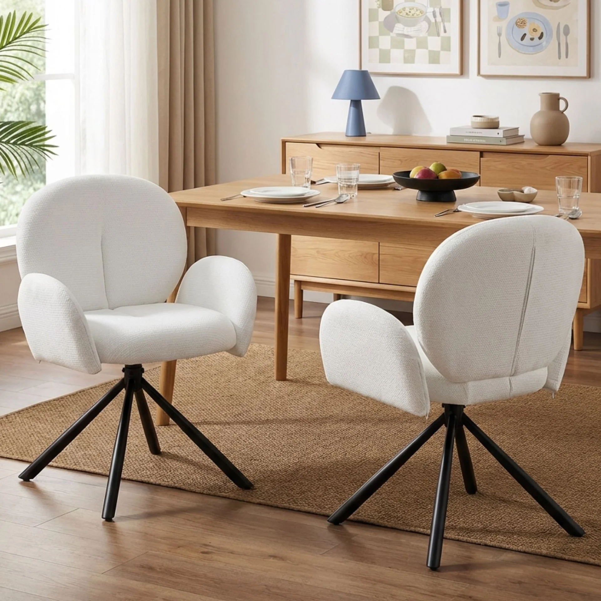 Avery Swivel Fabric Dining Chair - Set of 2 - White - Image 4